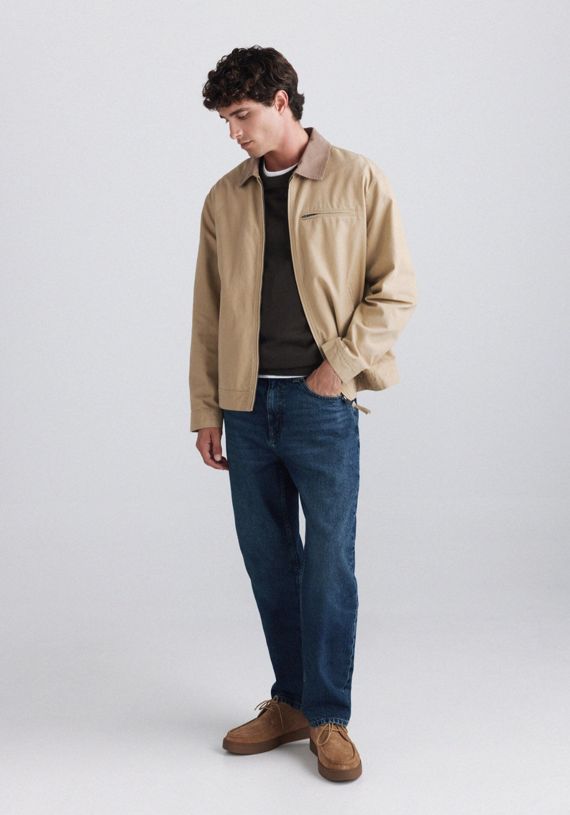 Contrast Collar Jacket - Beige/camel