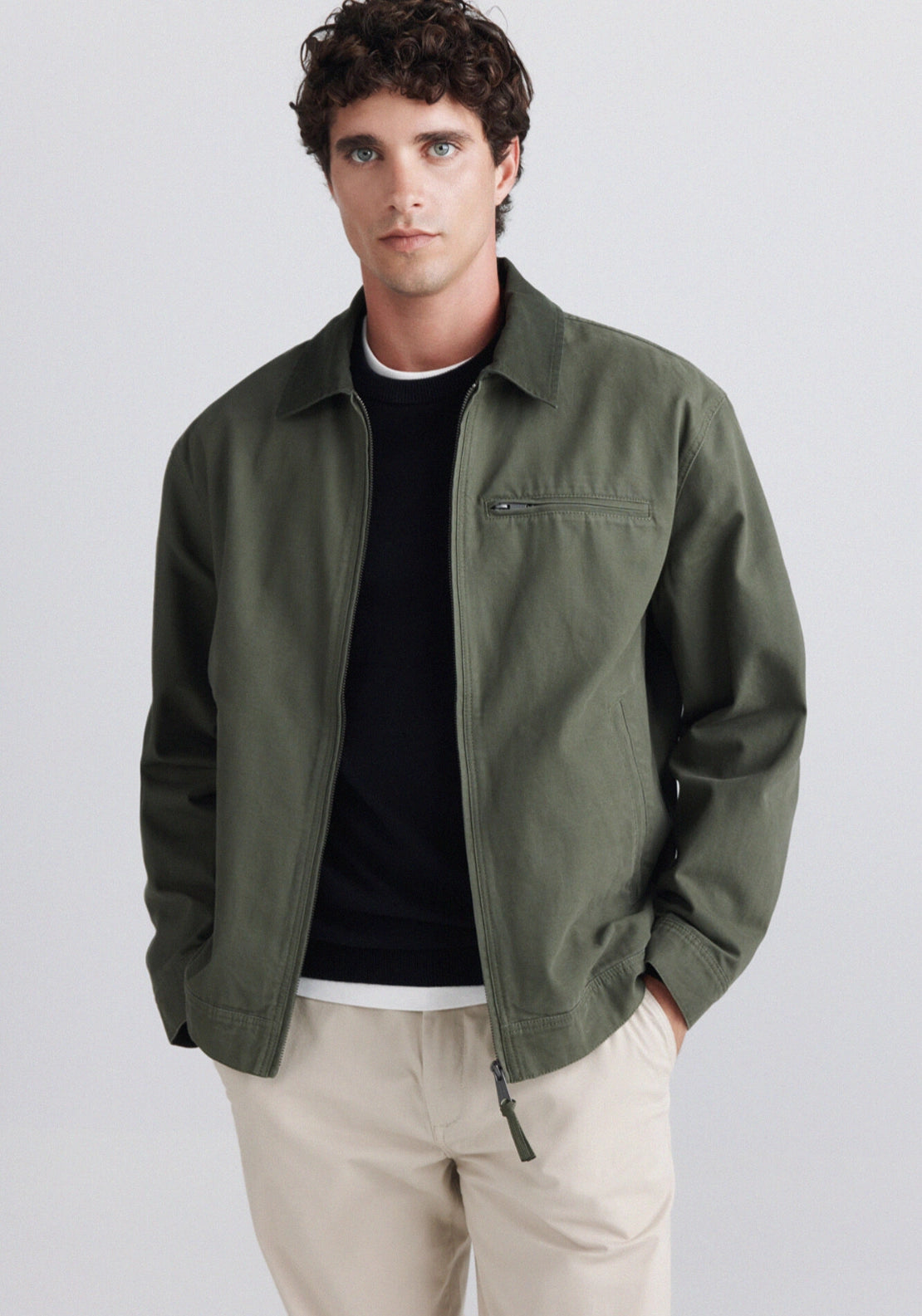 Contrast Collar Jacket - Green