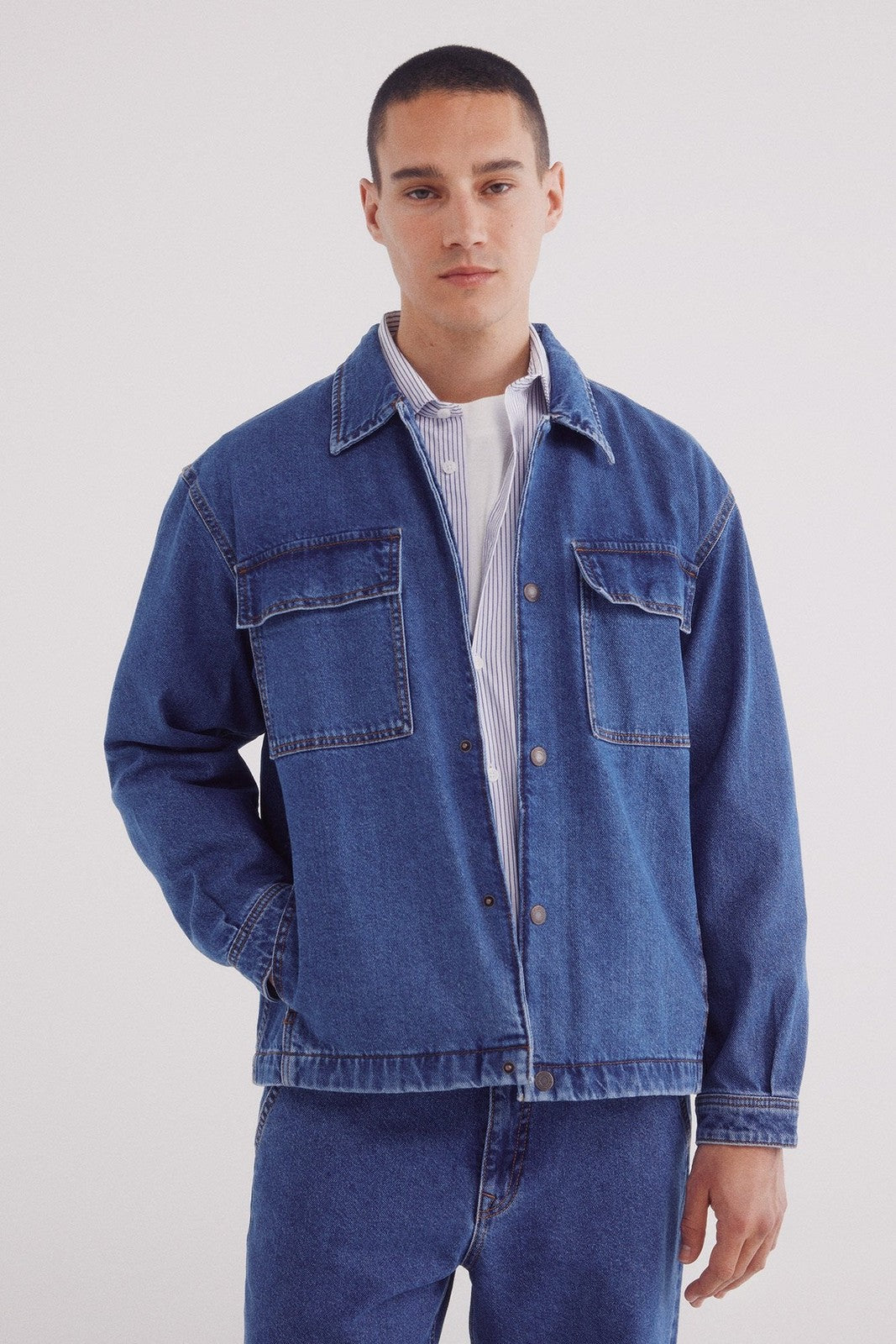Springfield Oversize Fit Denim Jacket - Blue 2 Shaws Department Stores