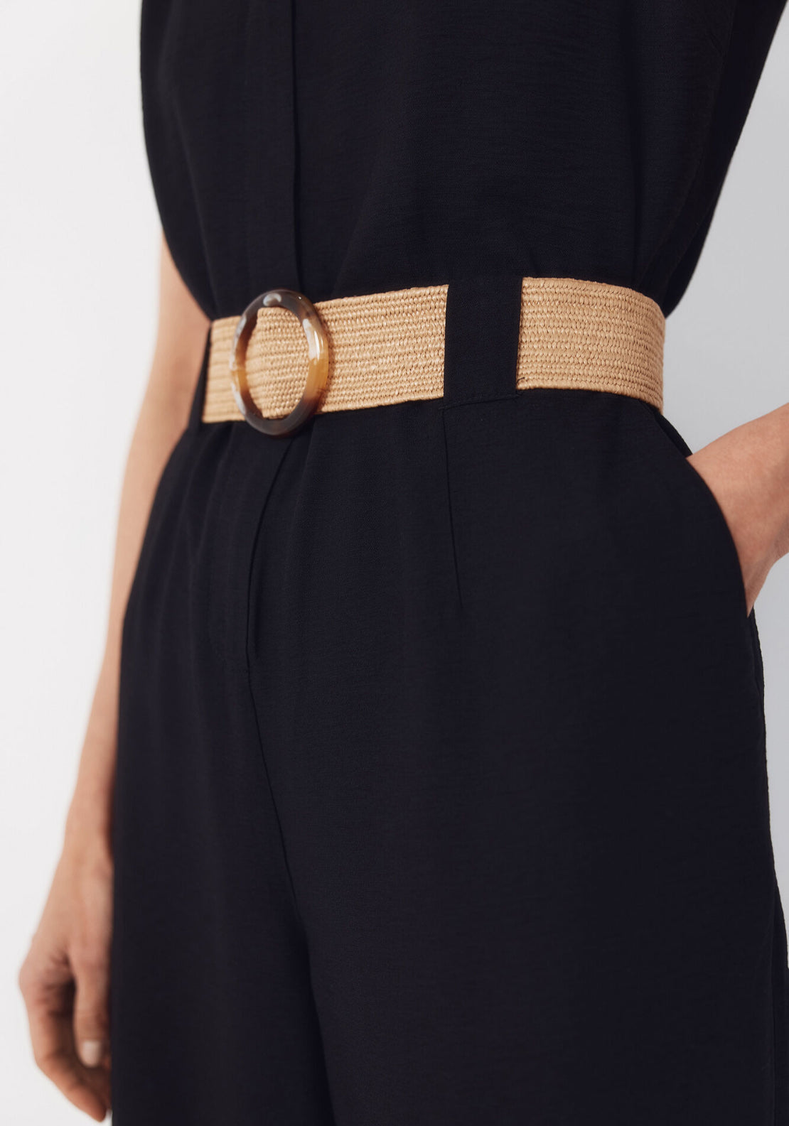 Raffia Belted Jumpsuit - Black