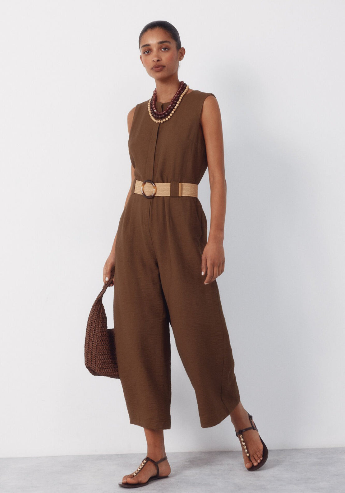 Cortefiel Raffia Belted Jumpsuit - Green 6 Shaws Department Stores