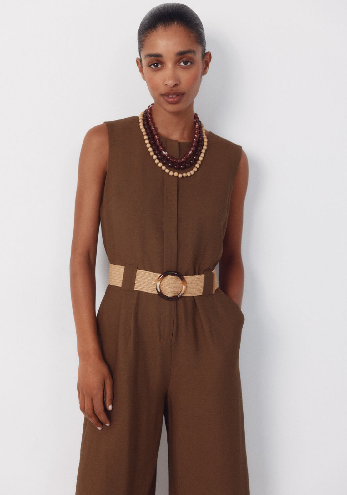 Cortefiel Raffia Belted Jumpsuit - Green 4 Shaws Department Stores