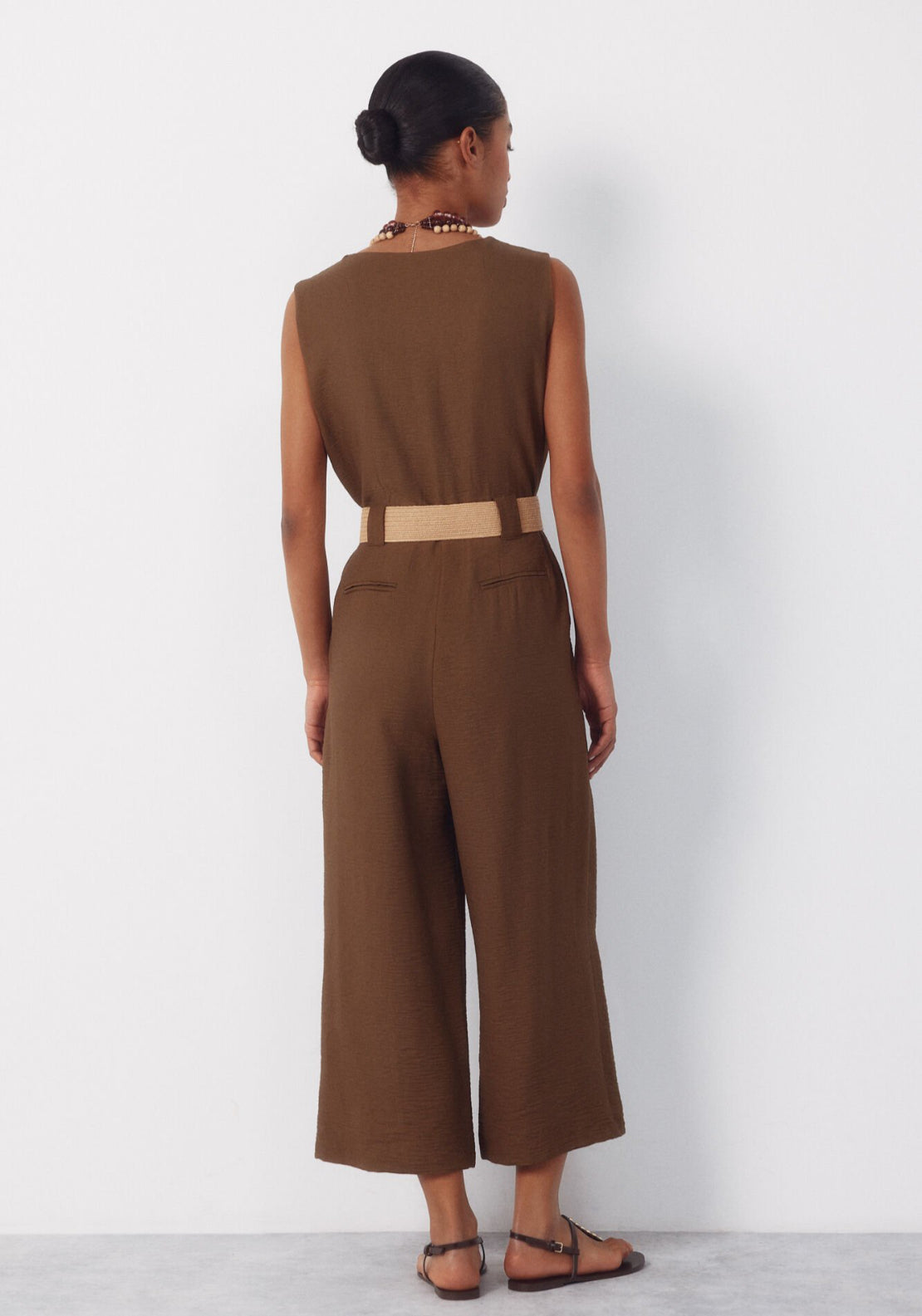 Cortefiel Raffia Belted Jumpsuit - Green 2 Shaws Department Stores