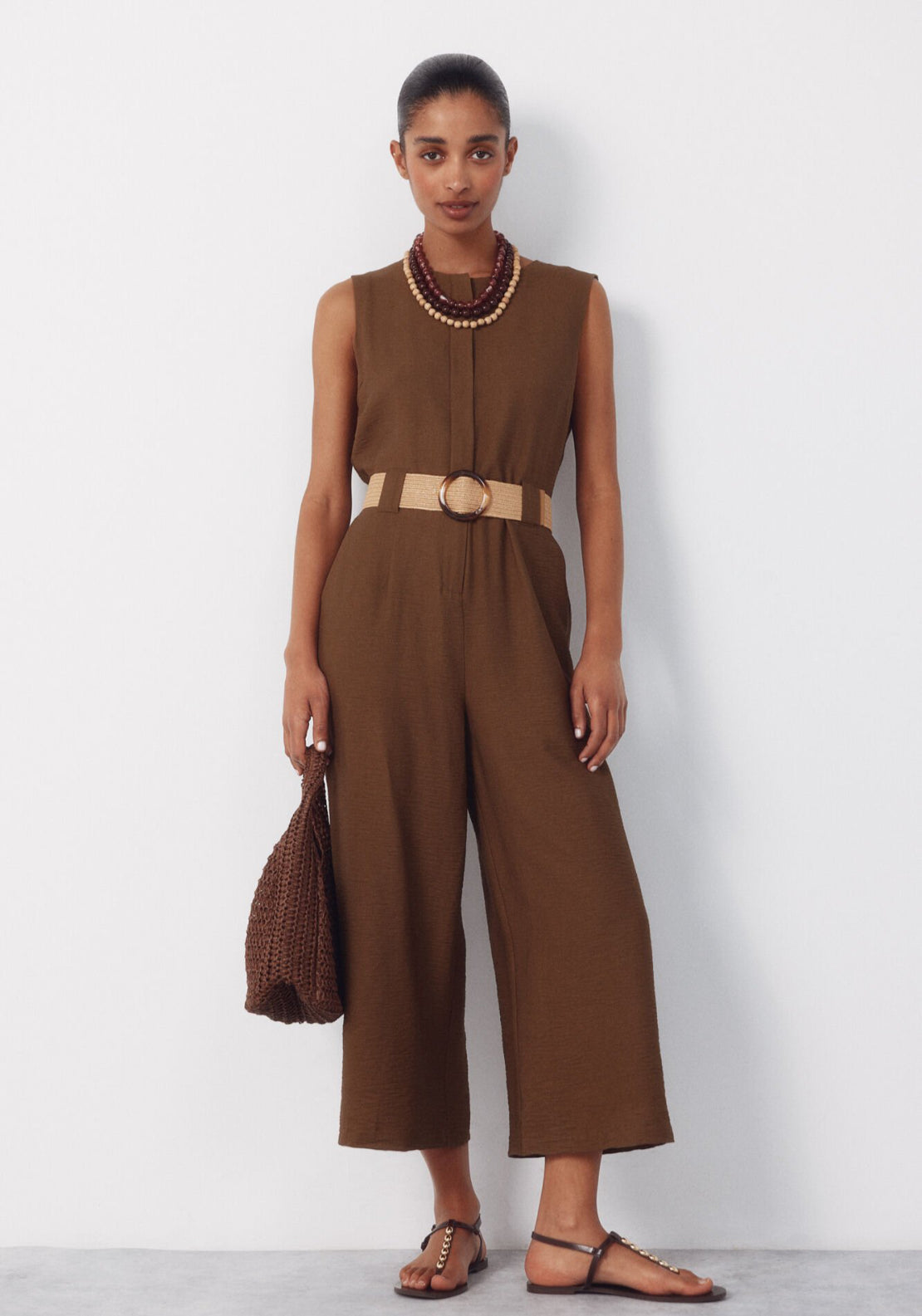 Cortefiel Raffia Belted Jumpsuit - Green 1 Shaws Department Stores
