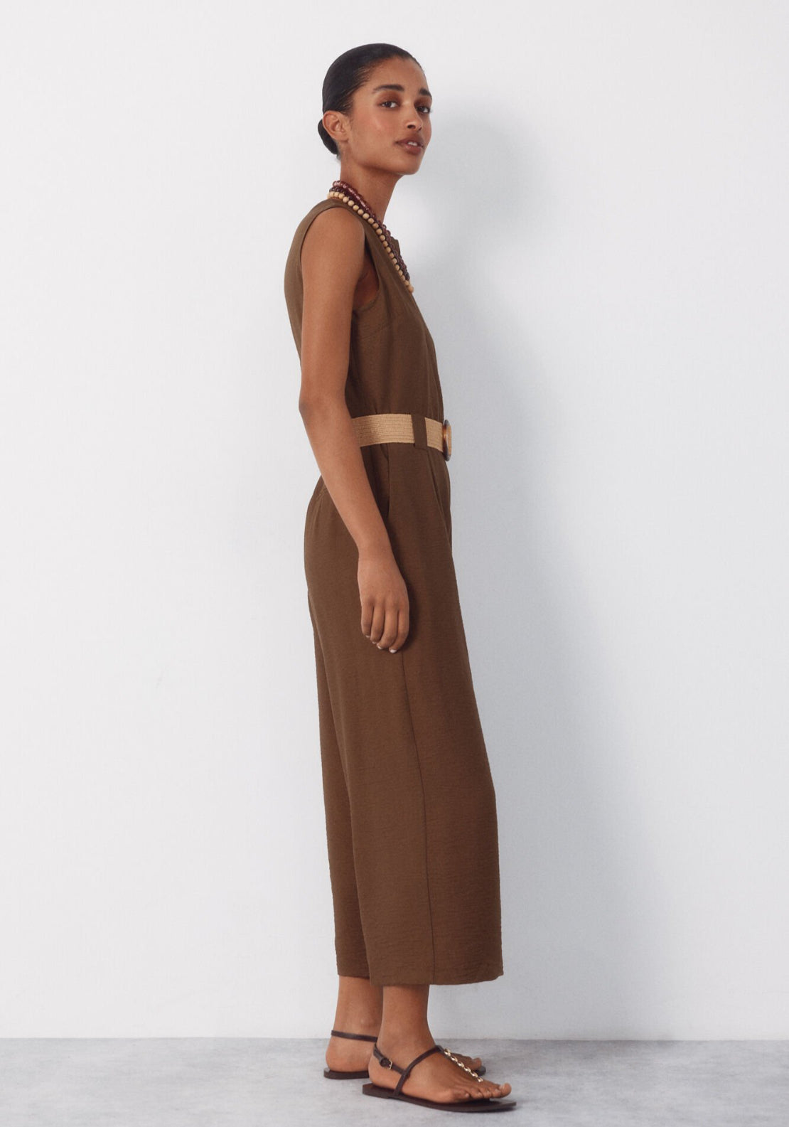 Cortefiel Raffia Belted Jumpsuit - Green 3 Shaws Department Stores