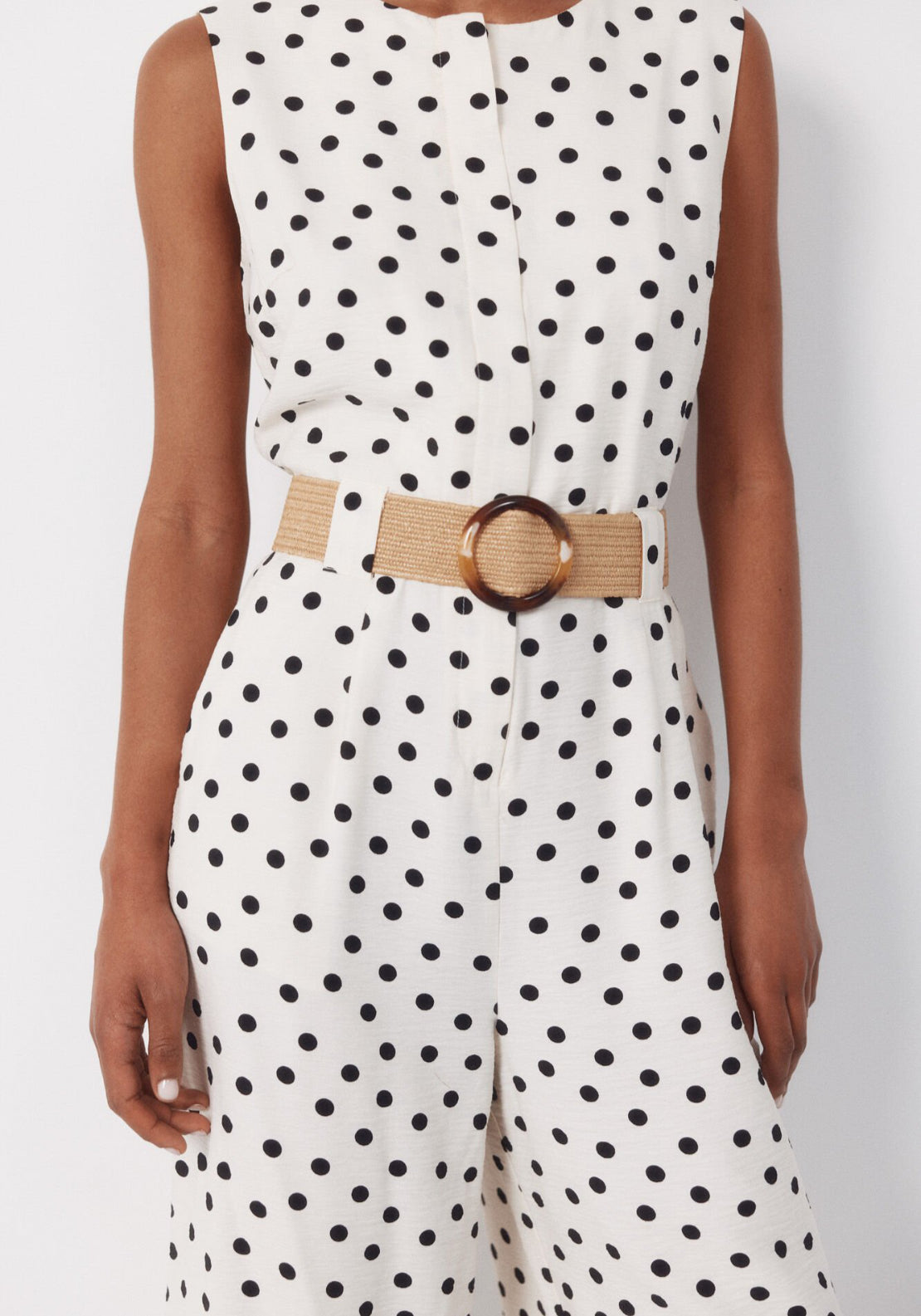 Cortefiel Raffia Belted Jumpsuit - White 4 Shaws Department Stores
