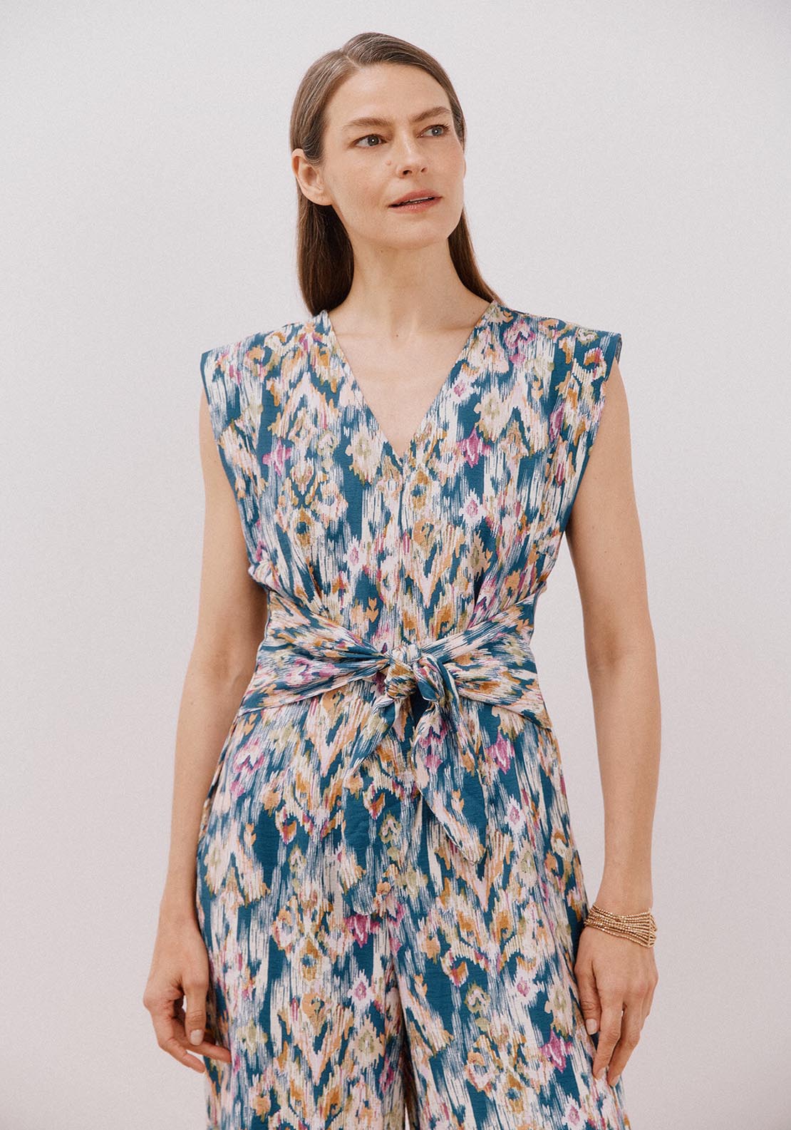 Cortefiel Long Jumpsuit With Knot Detail - Blue 4 Shaws Department Stores