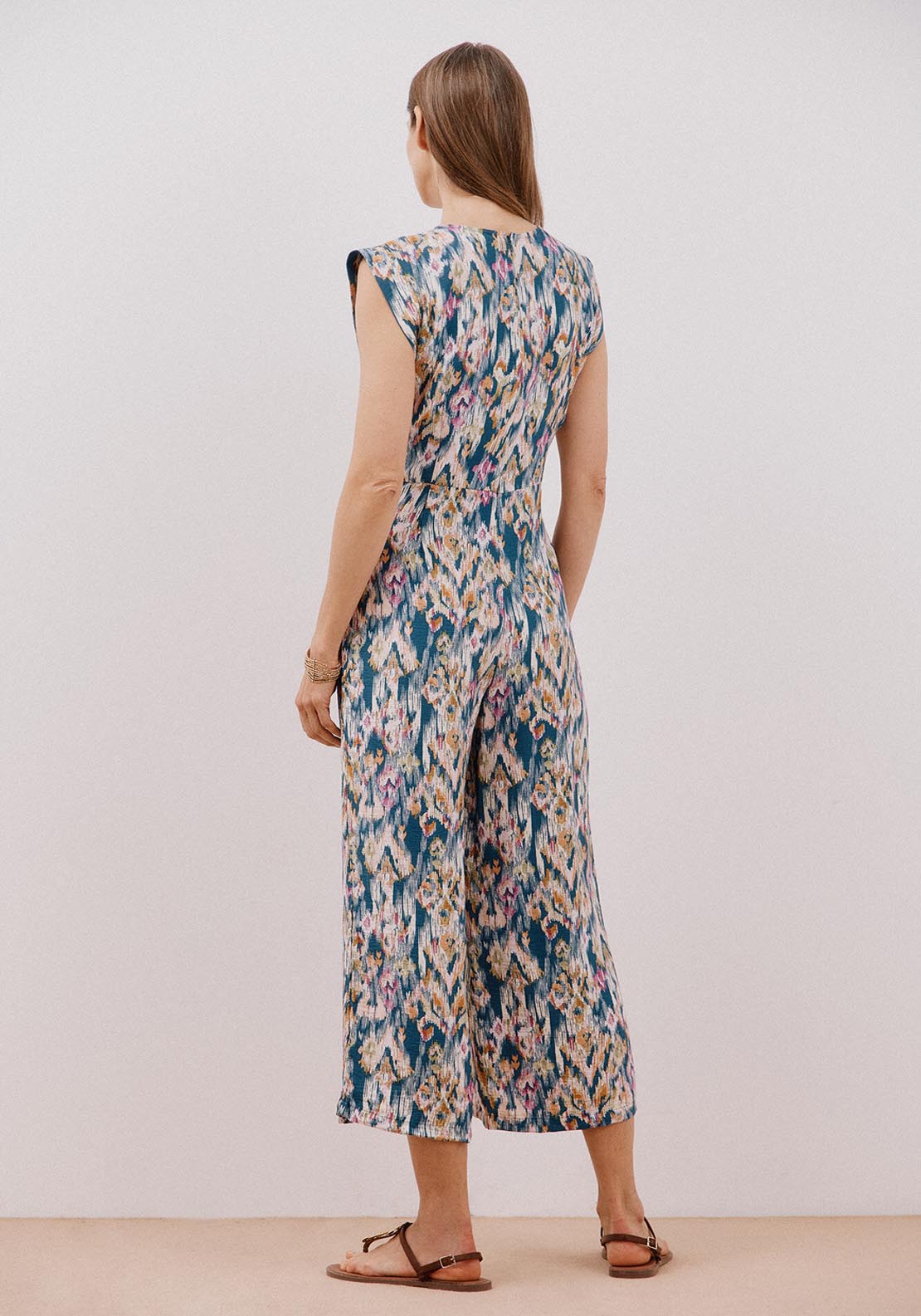 Cortefiel Long Jumpsuit With Knot Detail - Blue 2 Shaws Department Stores
