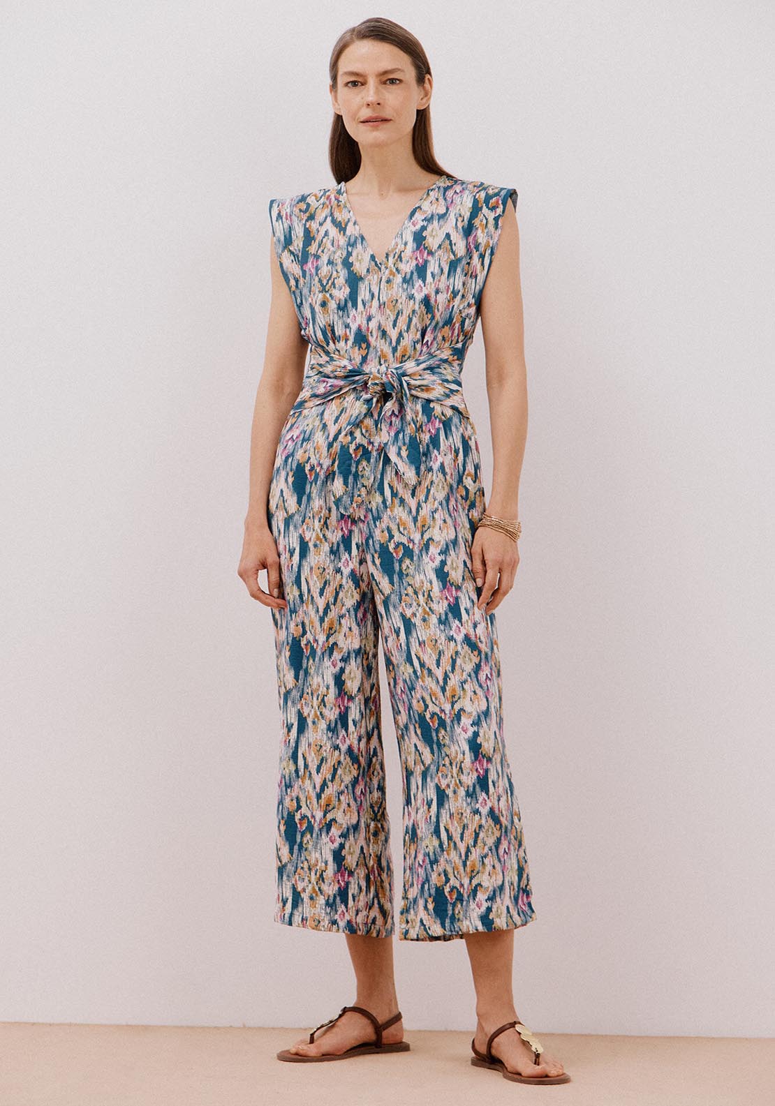 Cortefiel Long Jumpsuit With Knot Detail - Blue 1 Shaws Department Stores