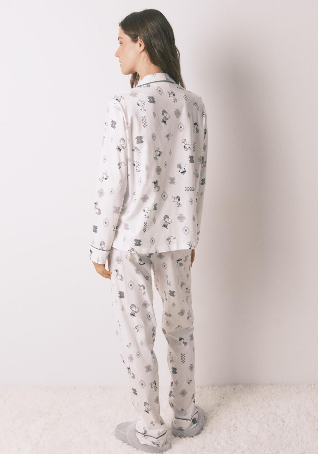 Womensecret Long Sleeves Masculine Pyjama - White 2 Shaws Department Stores