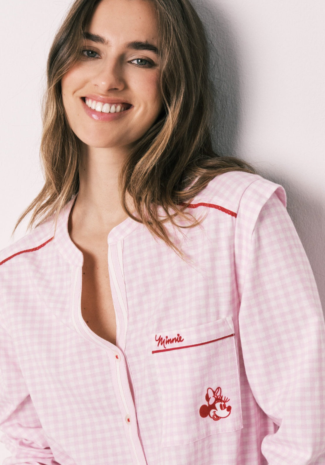 100% Cotton Mandarin Collar Long Pyjamas - Pink