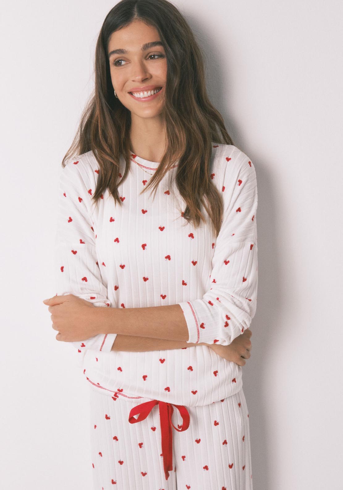 Mickey Print Long Pyjamas - White