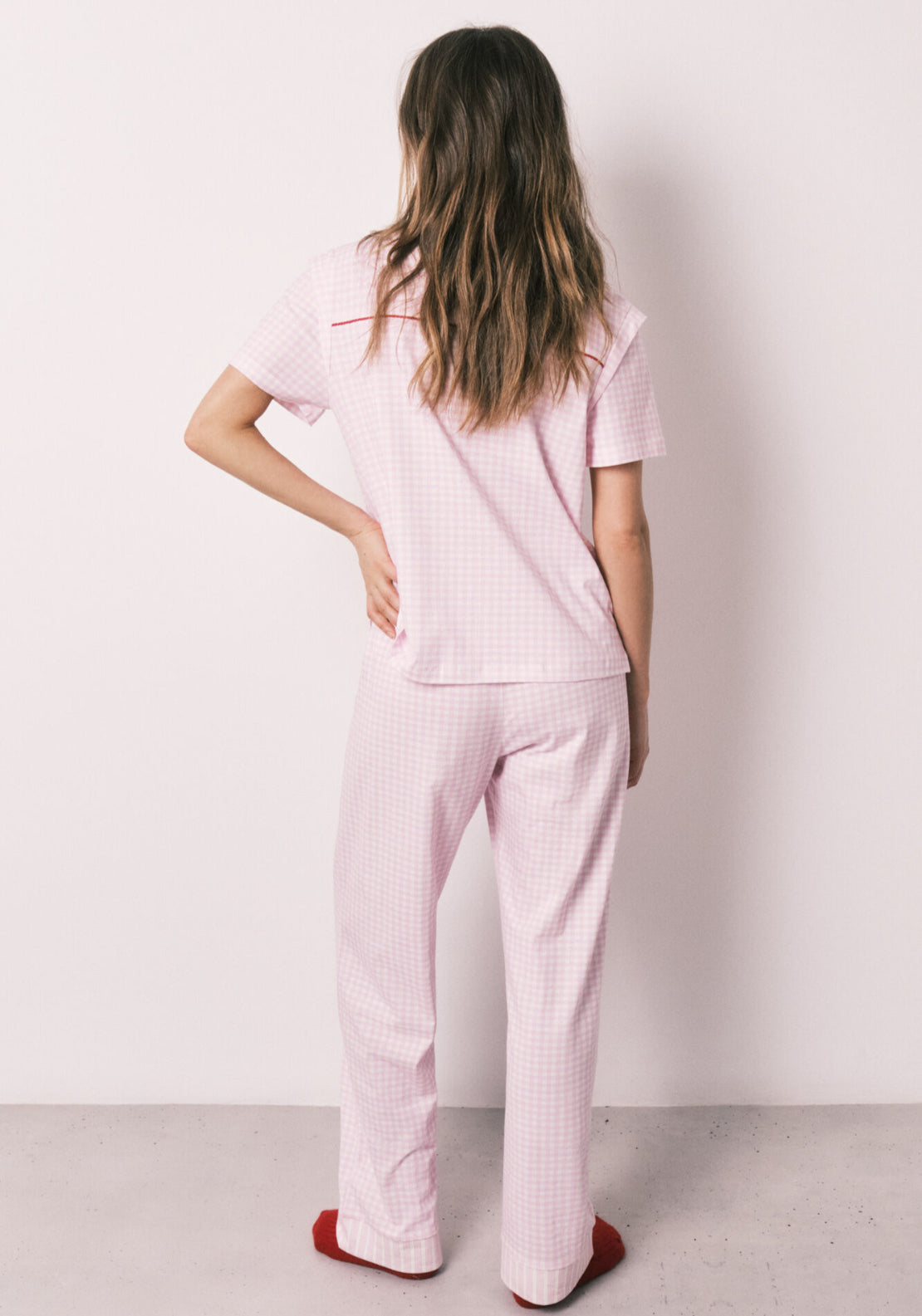100% Cotton Striped Short Sleeve Long Pyjamas - Pink