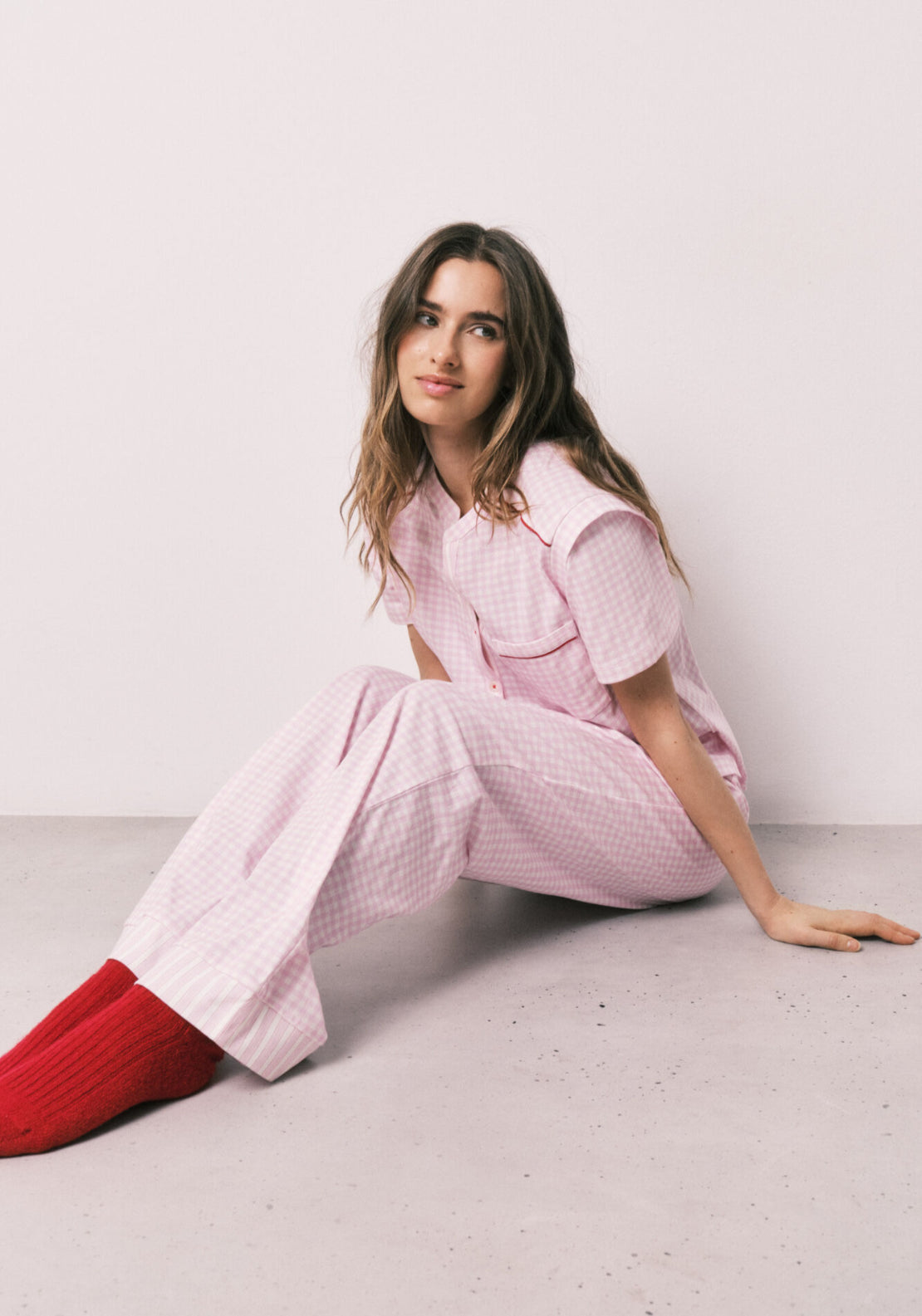 100% Cotton Striped Short Sleeve Long Pyjamas - Pink