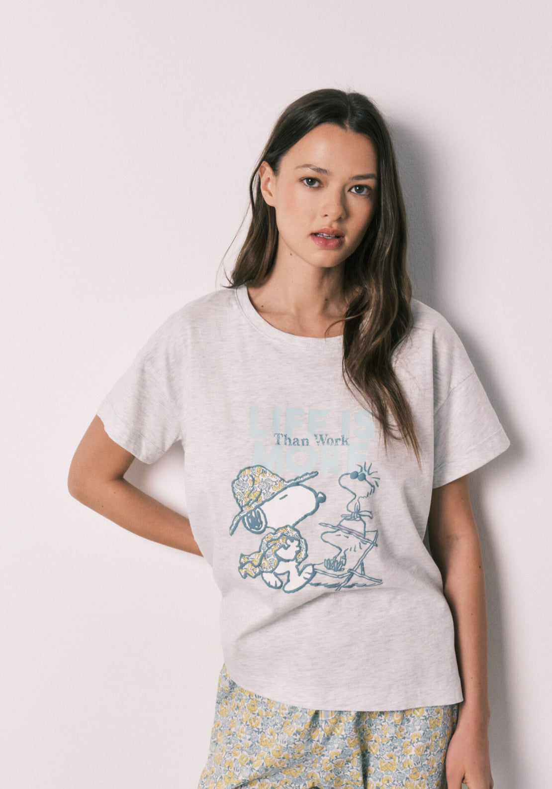 Snoopy Cotton Long Pyjamas - Grey / Silver