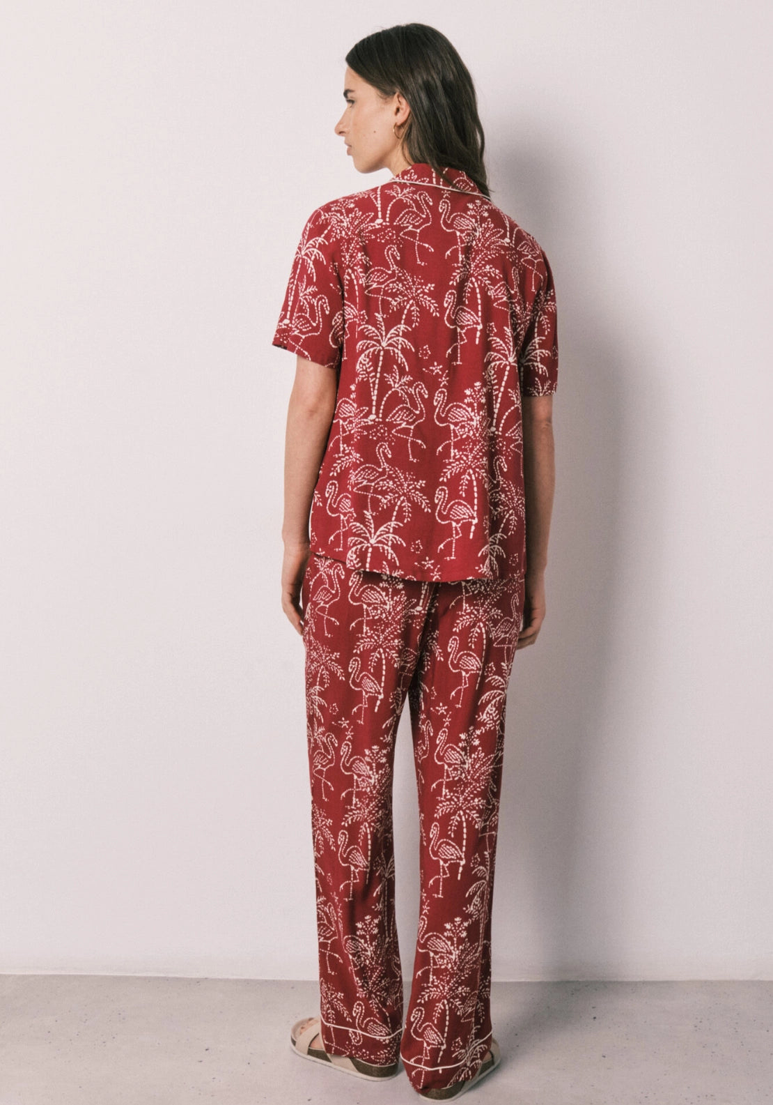 Palm Print Classic Long Pyjama Set - White
