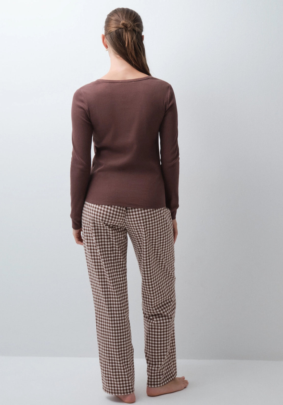 Plaid Cotton Long Pyjamas - Brown