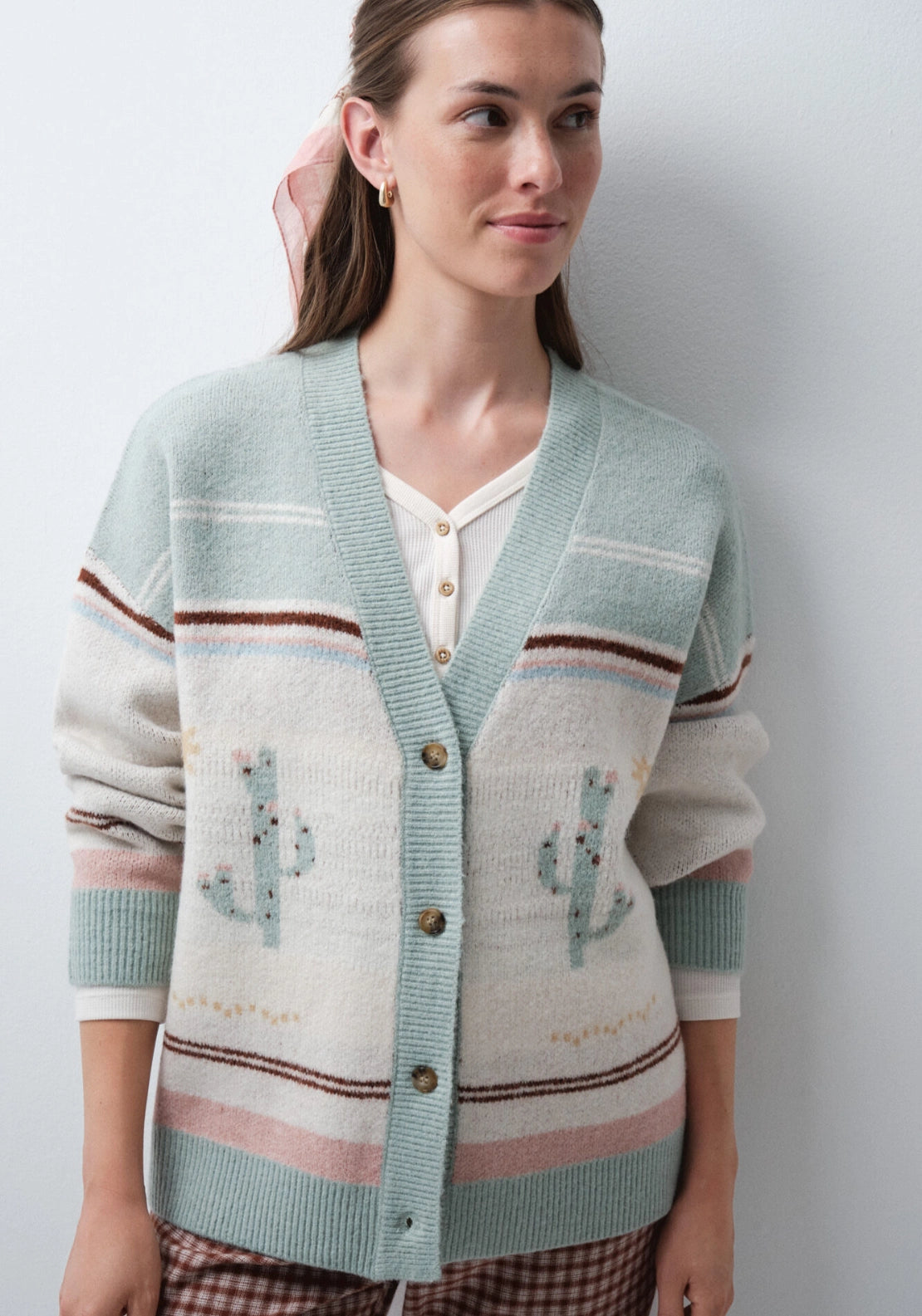 Short Knit Cardigan Robe - Multicolour