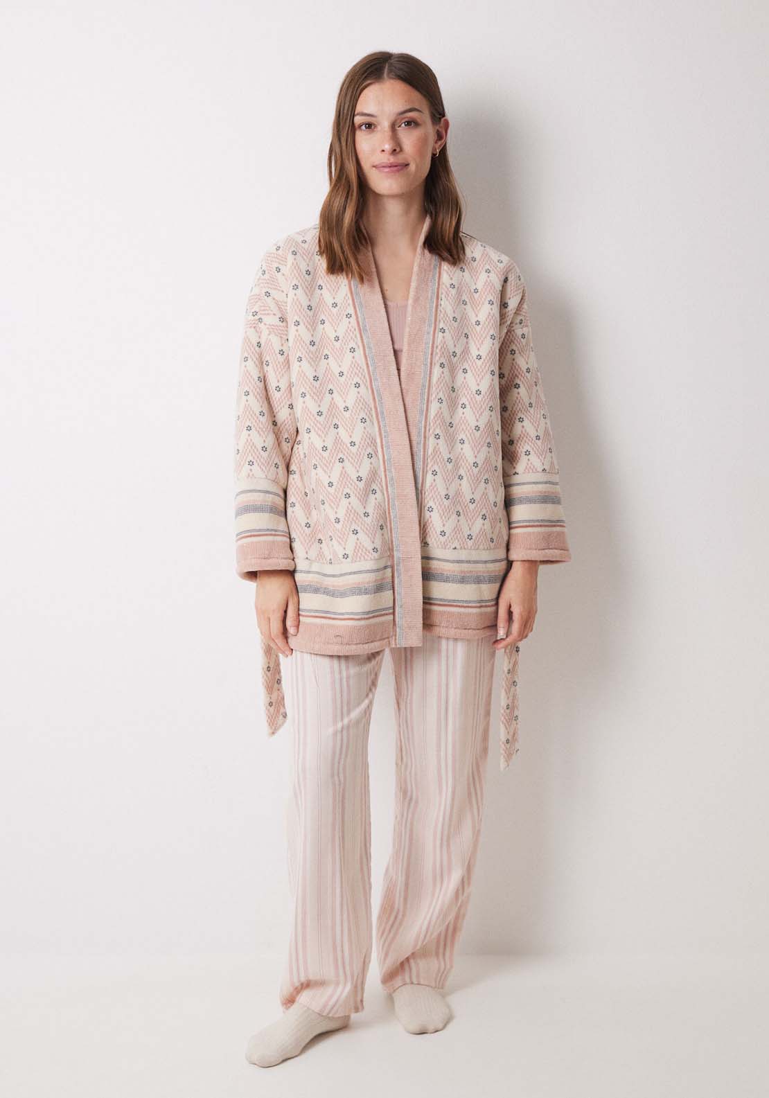Womens Secret Short fleece robe with herringbone print - Orange Print 4 Shaws Department Stores