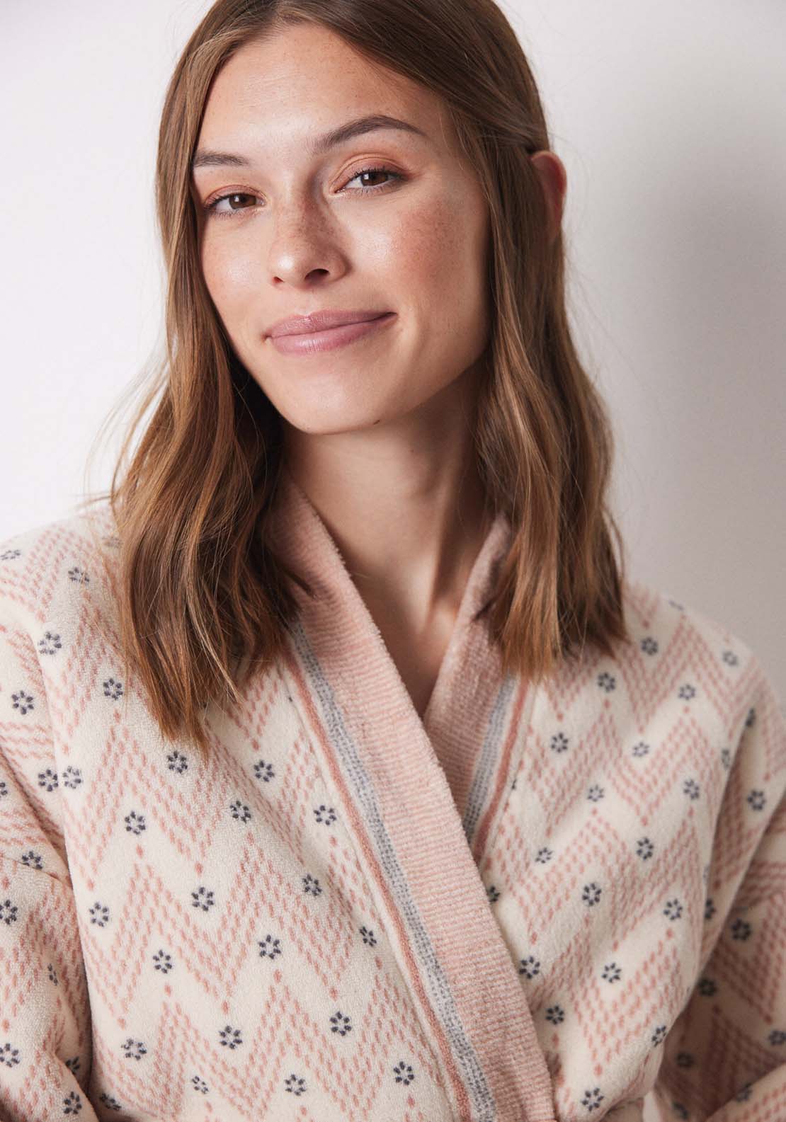 Womens Secret Short fleece robe with herringbone print - Orange Print 2 Shaws Department Stores