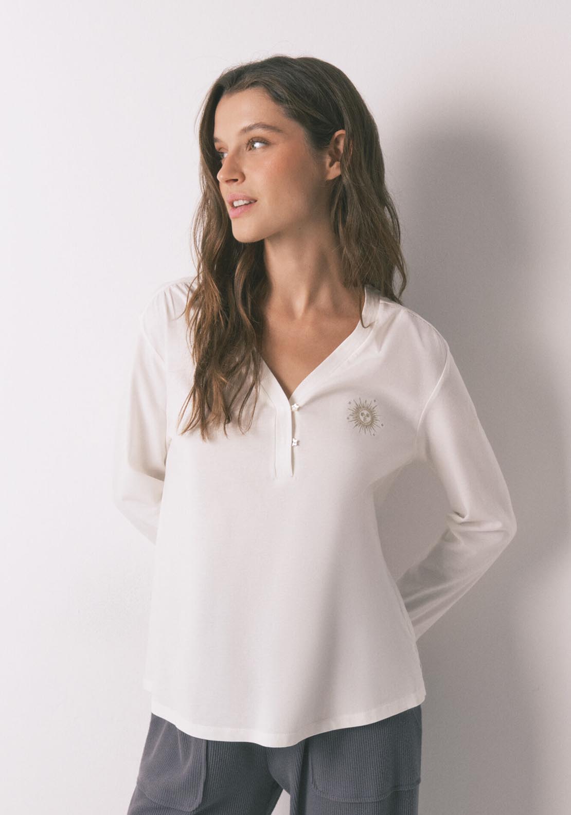 Womensecret Long Sleeves T Shirt - Ivory 1 Shaws Department Stores