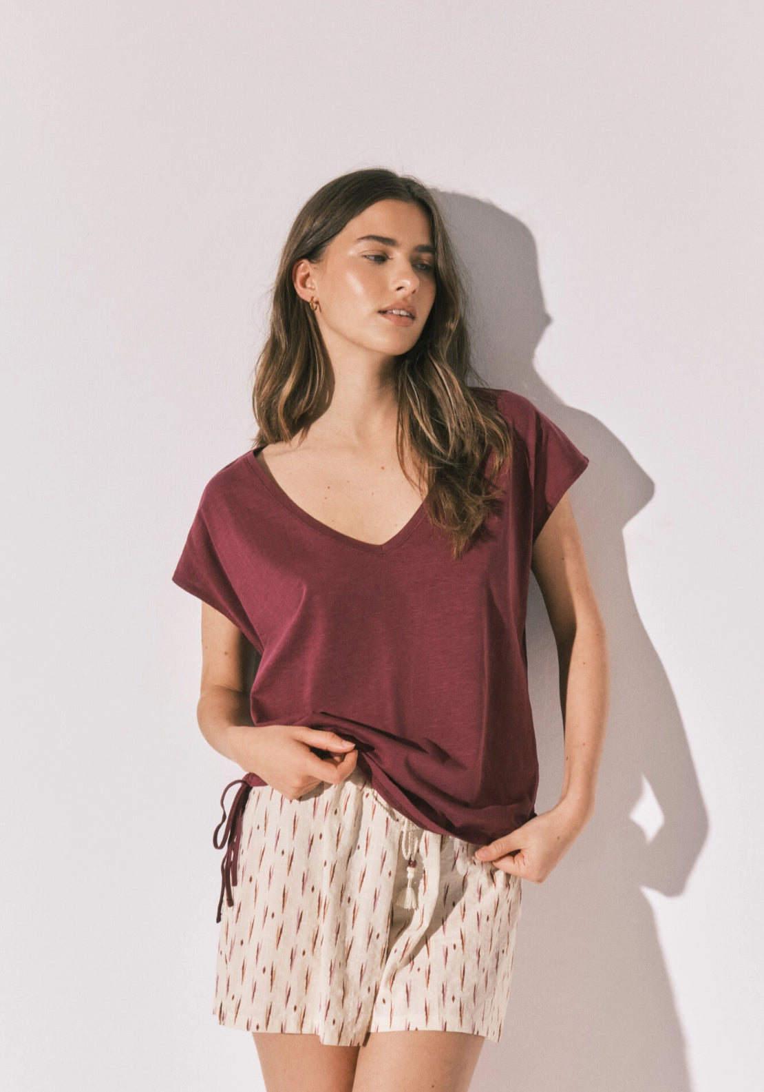 Ruched Pyjama Top - Wine