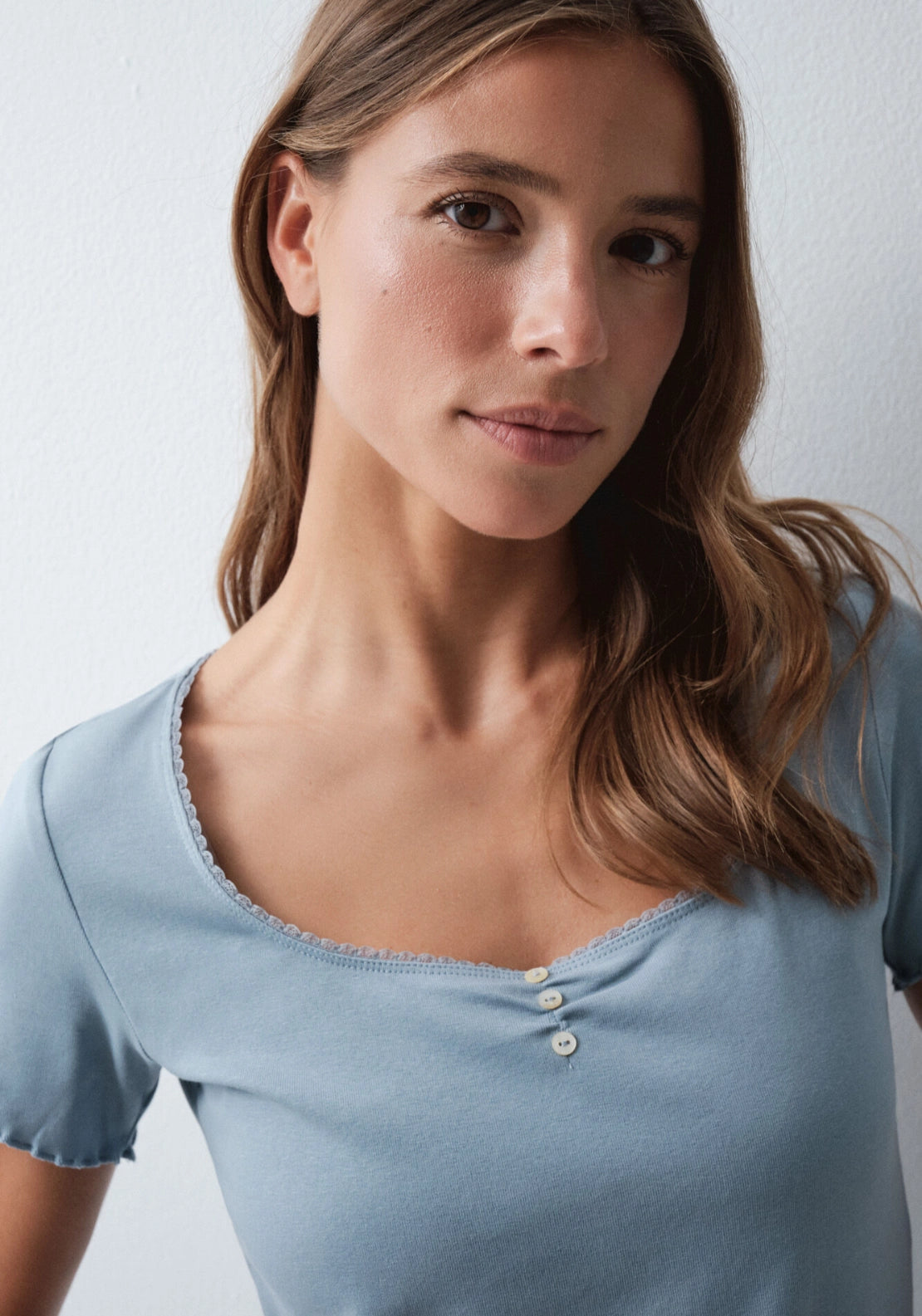 Cotton Short Sleeve Pyjama Top - Blue