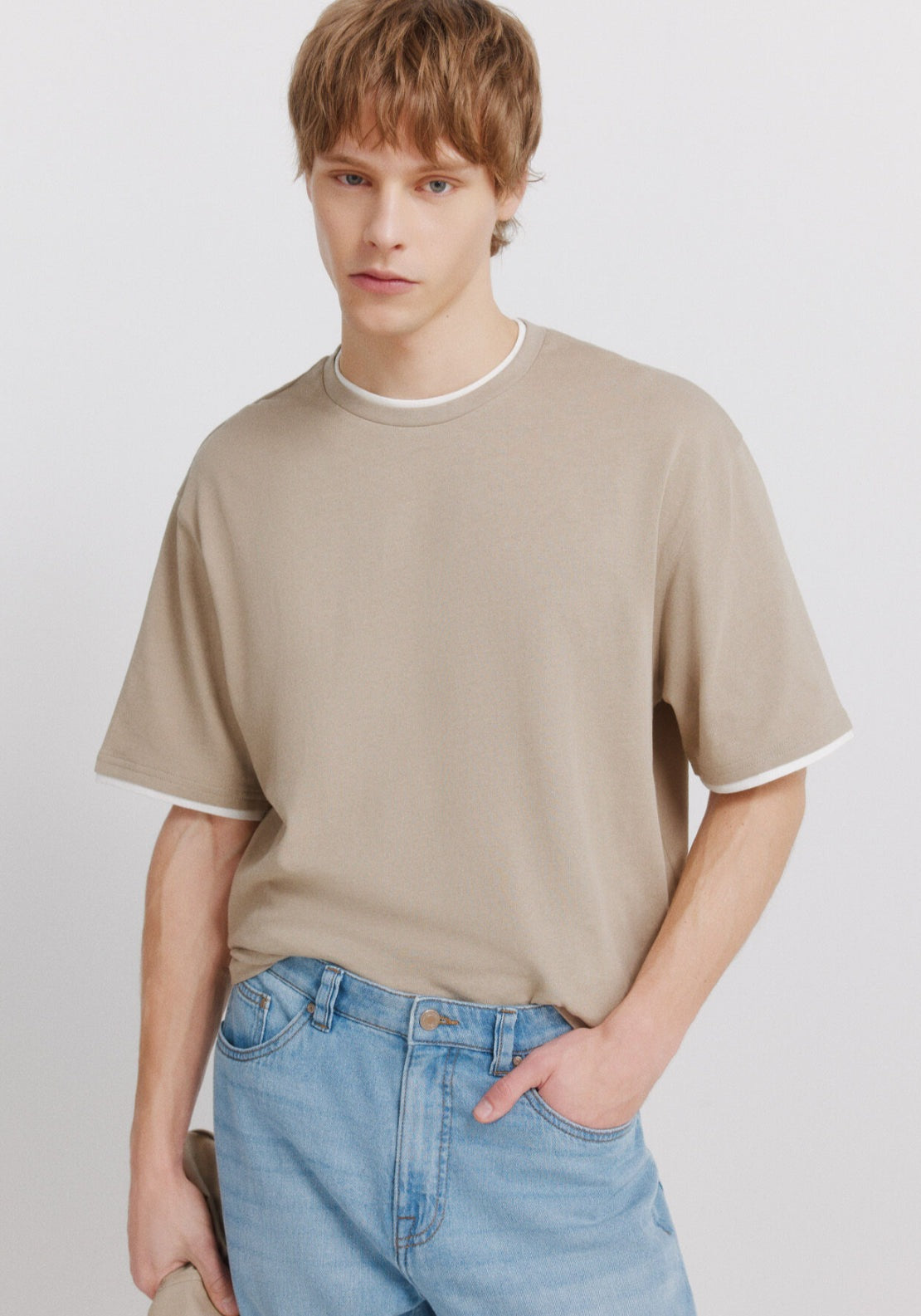 Double Neck T-Shirt - Beige