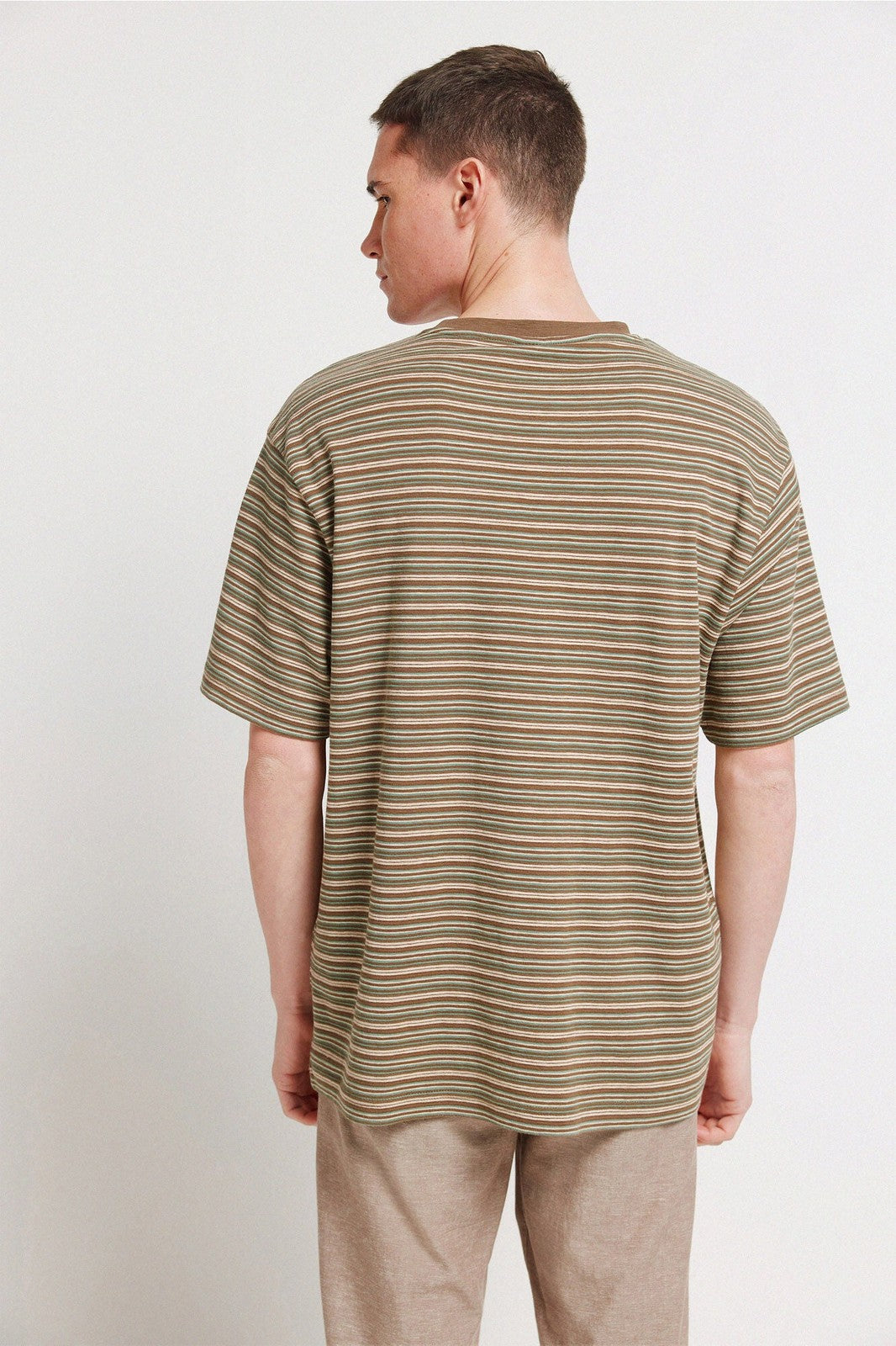 Short Sleeve Stripe T-Shirt - Brown