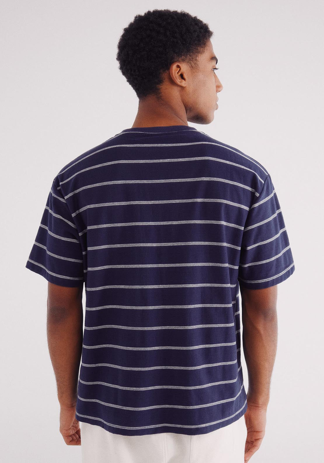 Springfield Striped Slub Cotton T-Shirt - Blue 4 Shaws Department Stores