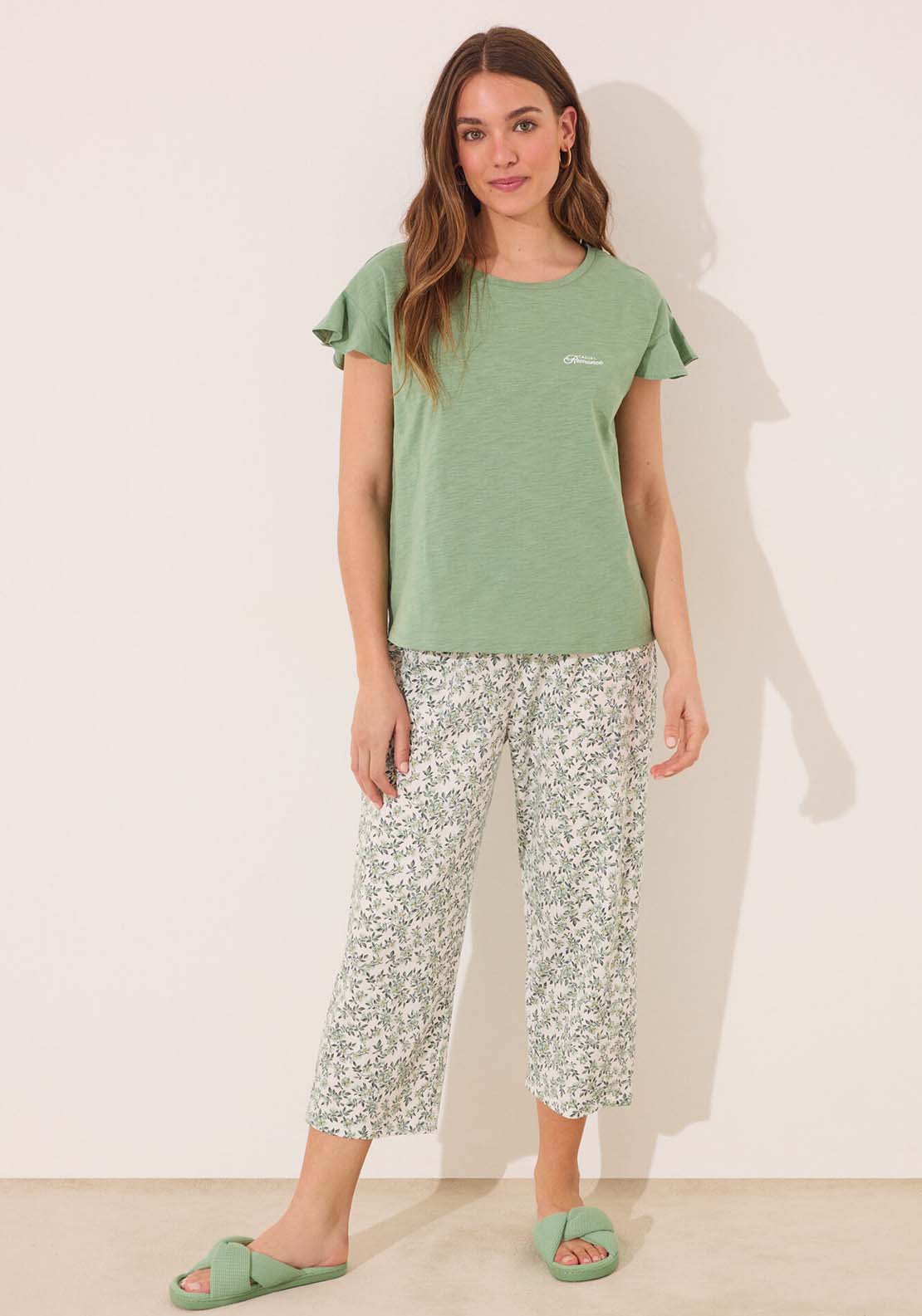 Short Sleeves Capri Pant Pyjama - Green