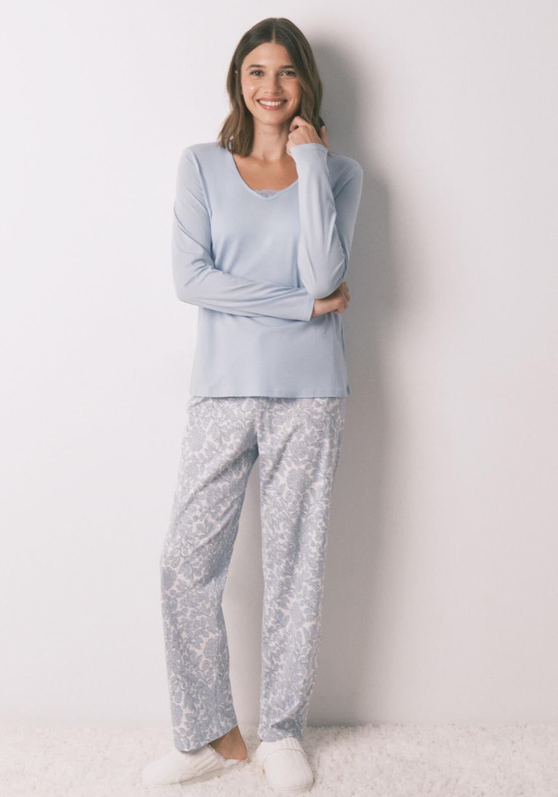 Womensecret Long Sleeves Long Pant Pyjama - Blue 1 Shaws Department Stores