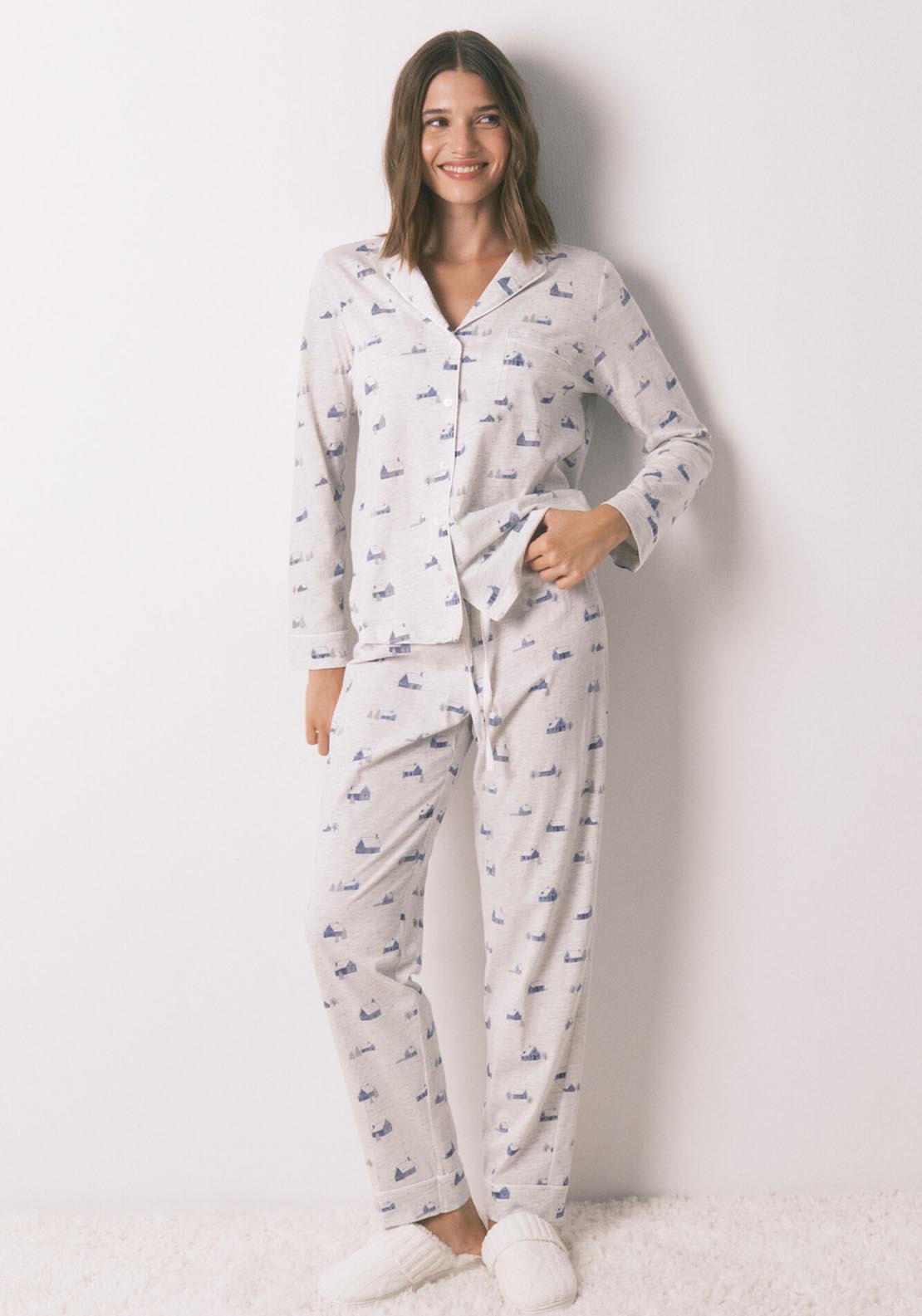 Womensecret Long Sleeves Masculine Pyjama - Grey 1 Shaws Department Stores