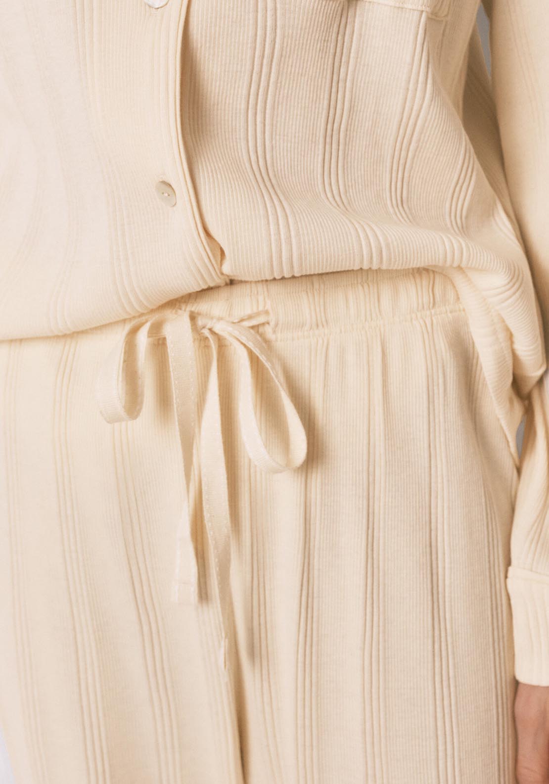 Ribbed Cotton Classic Long Pyjamas - Ivory