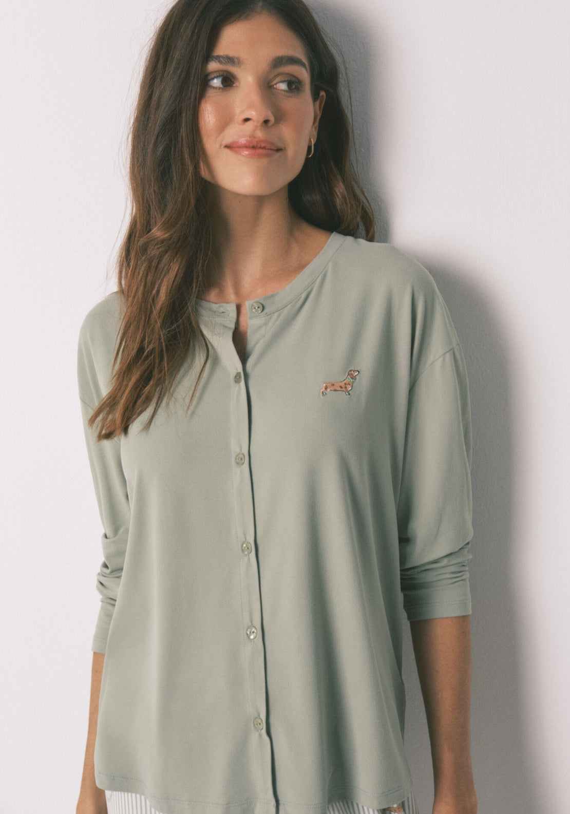 Soft Jersey-Knit Dog-Print Long Pyjamas - Green