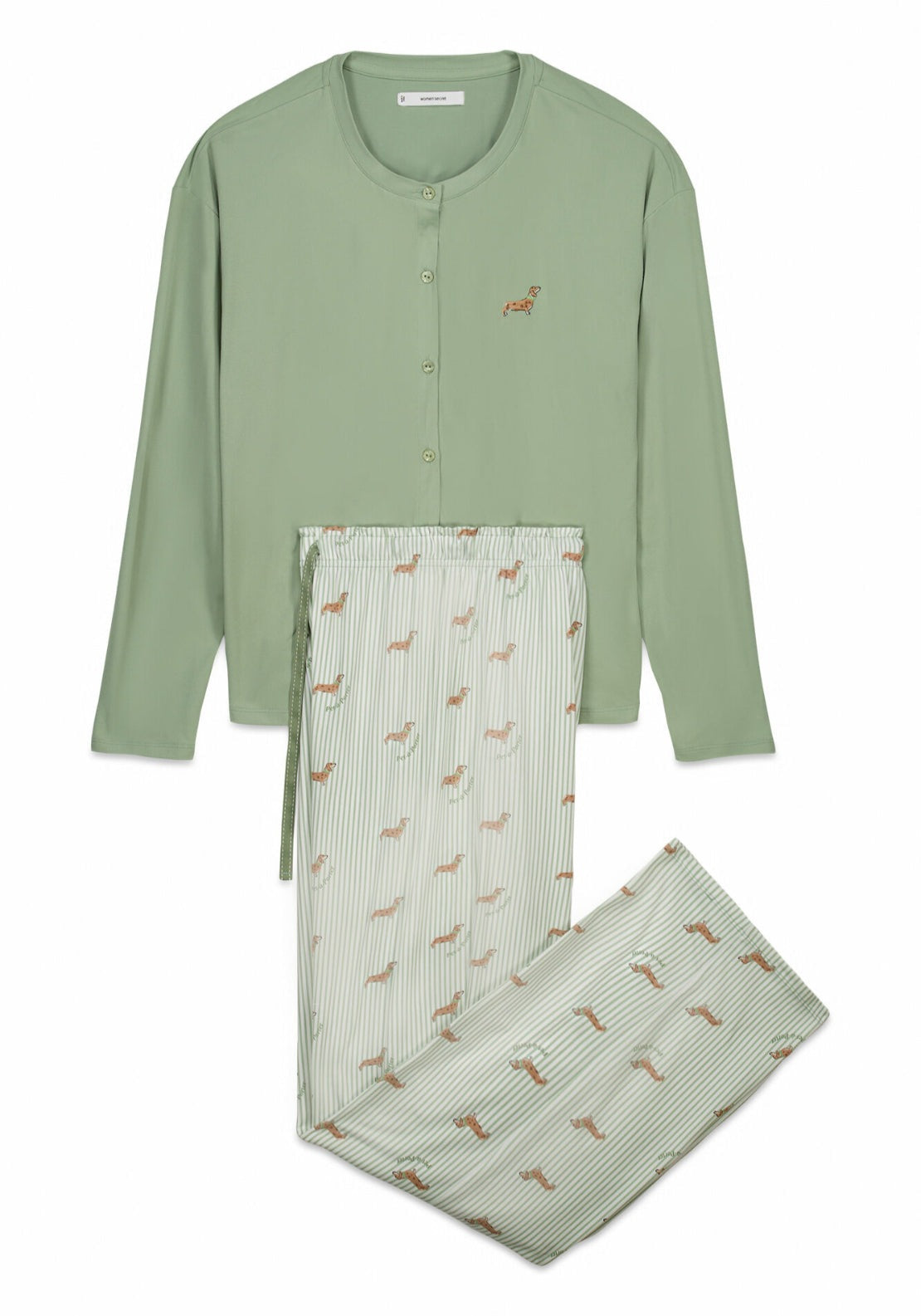 Soft Jersey-Knit Dog-Print Long Pyjamas - Green