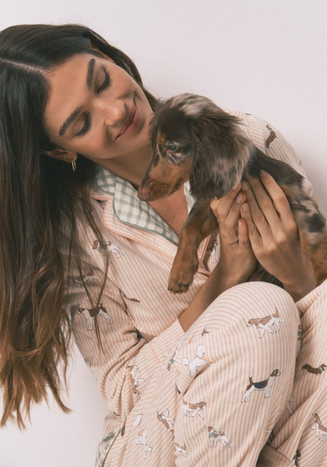 100% Cotton Classic Long Striped Dog Print Pyjamas - Orange