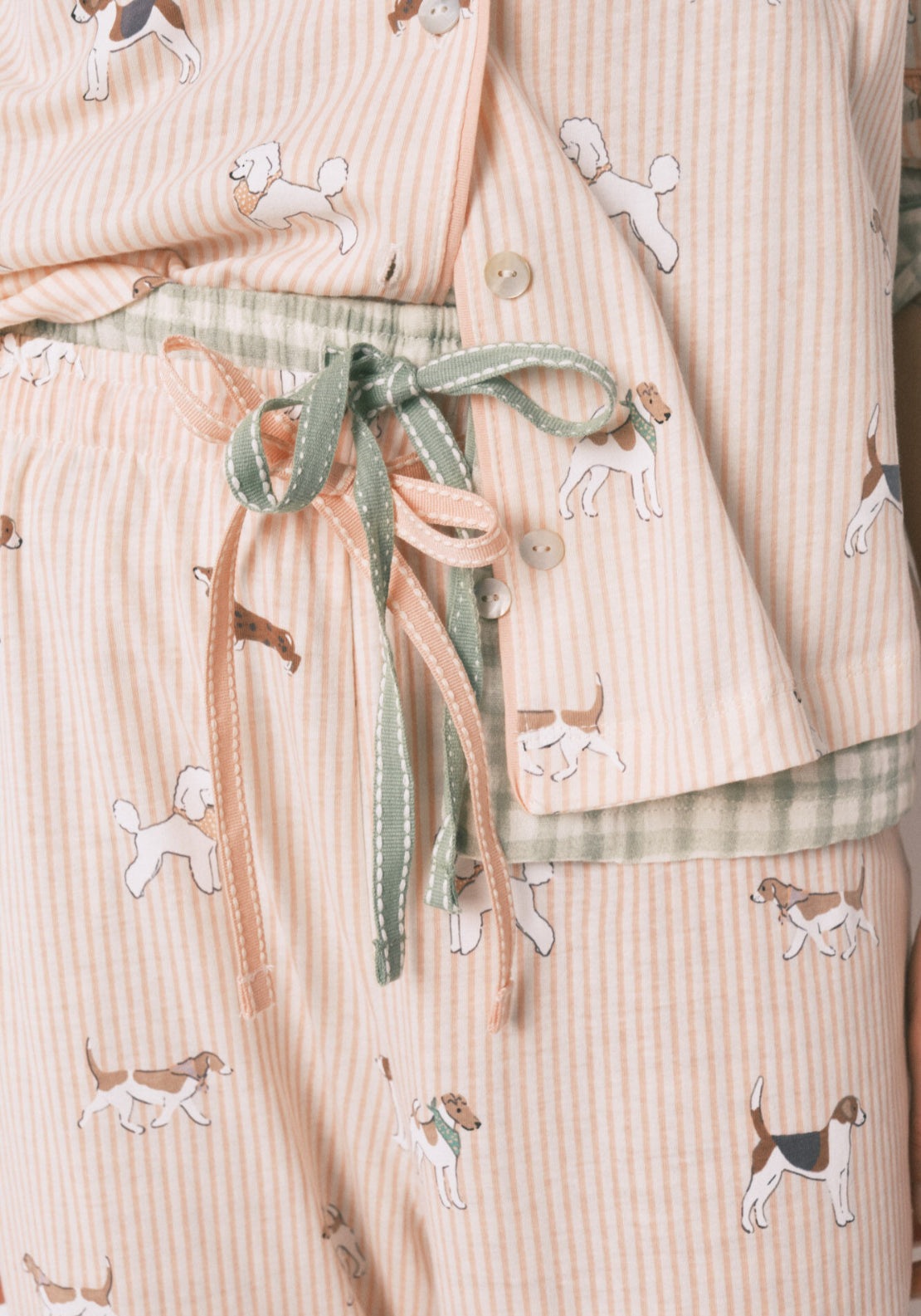 100% Cotton Classic Long Striped Dog Print Pyjamas - Orange