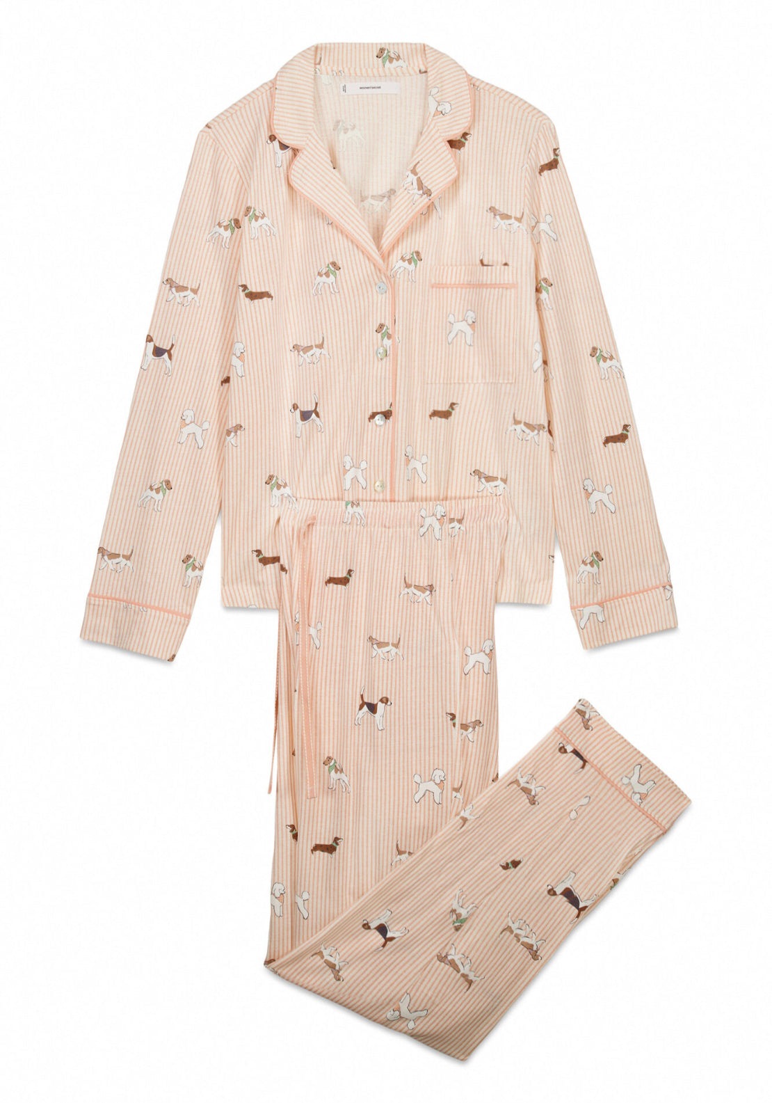 100% Cotton Classic Long Striped Dog Print Pyjamas - Orange