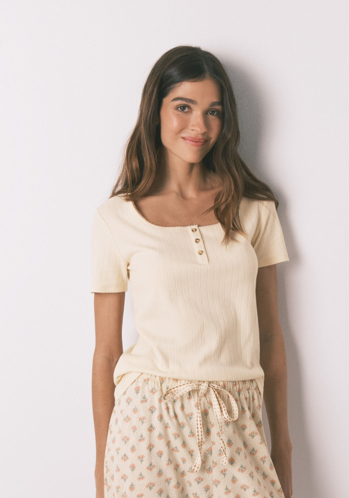 Cotton Floral Print Capri Pyjamas - Ivory