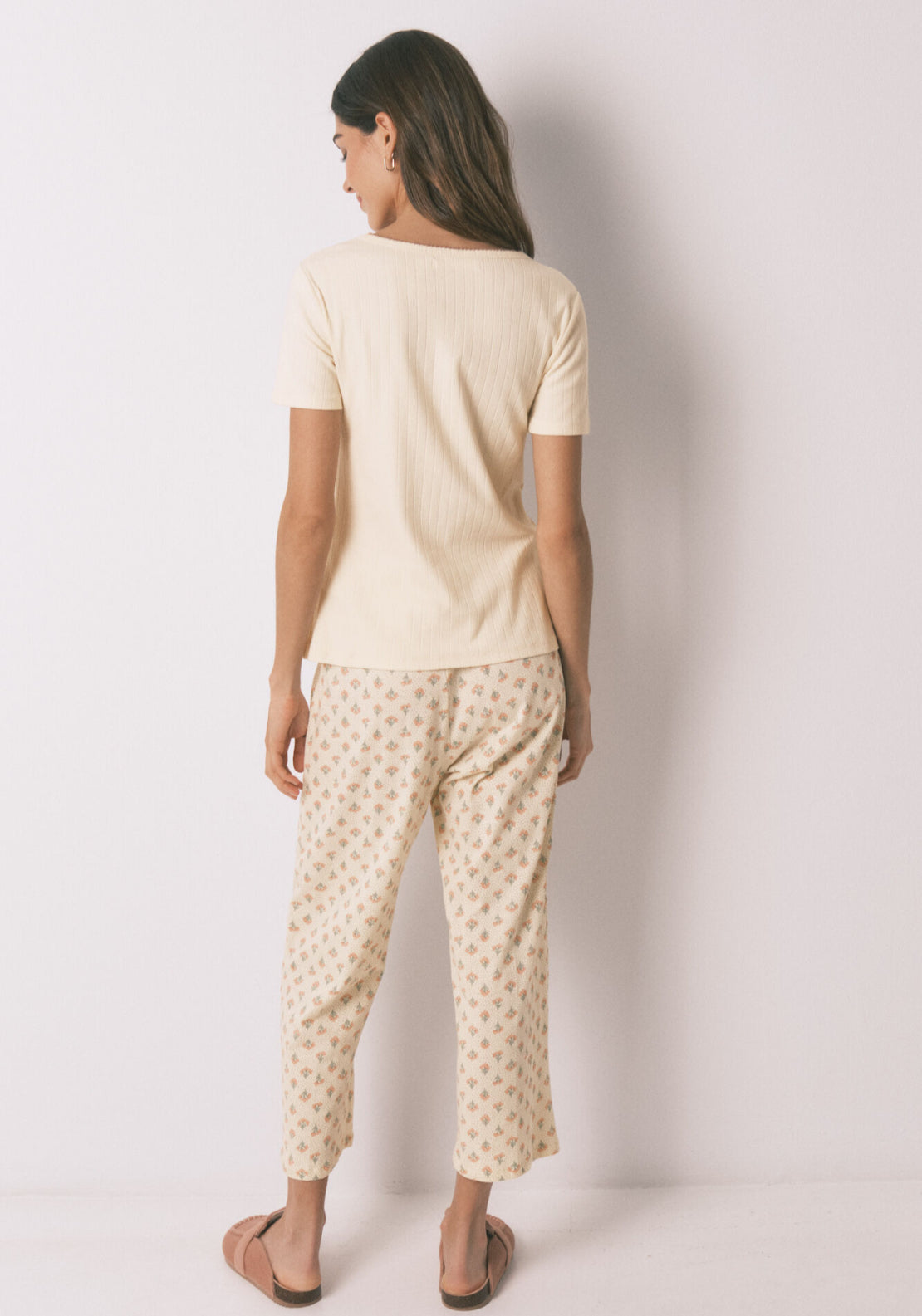 Cotton Floral Print Capri Pyjamas - Ivory