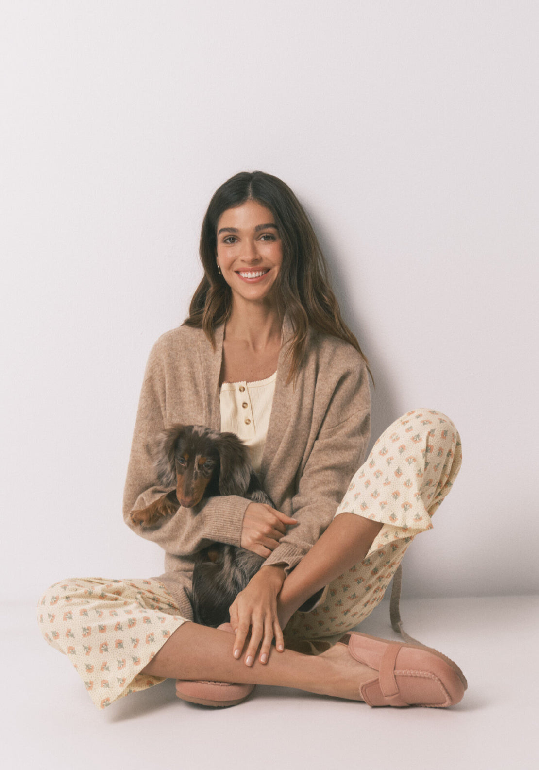 Cotton Floral Print Capri Pyjamas - Ivory