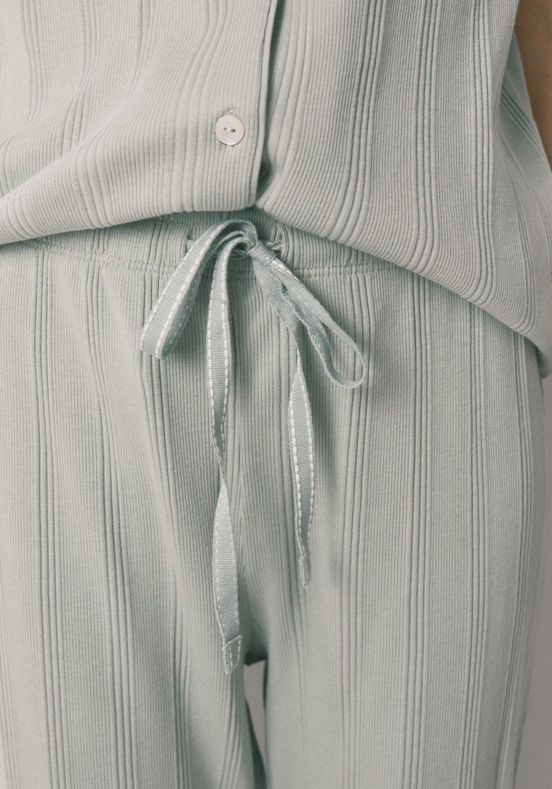 Ribbed Cotton Classic Pyjamas - Green