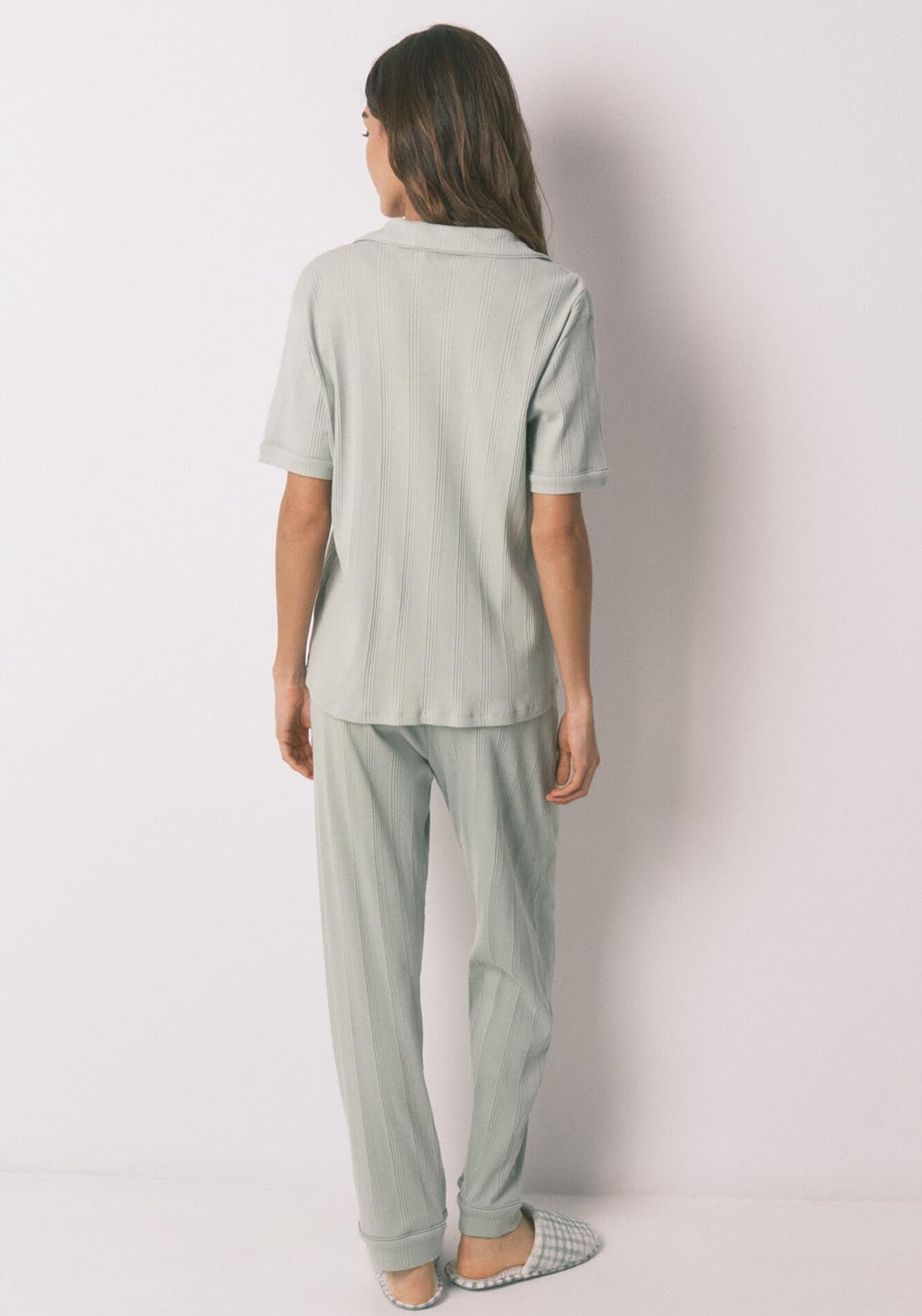 Ribbed Cotton Classic Pyjamas - Green