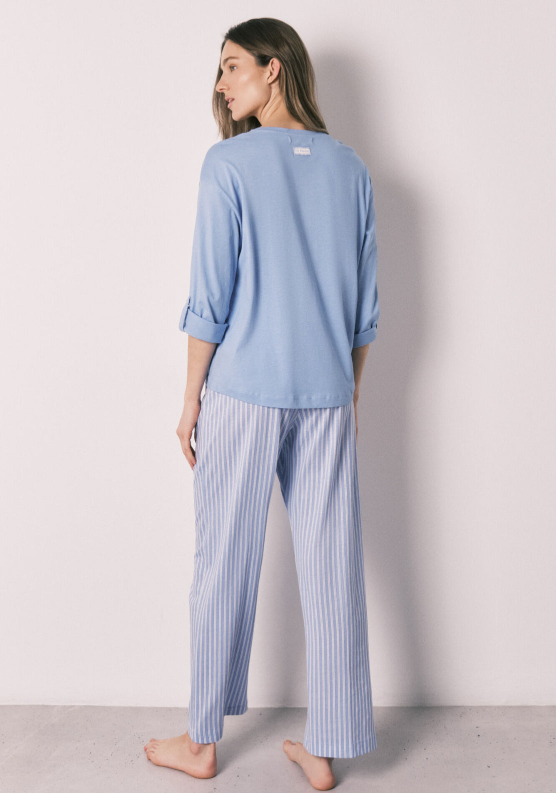 Cotton Striped Long Pyjamas - Blue