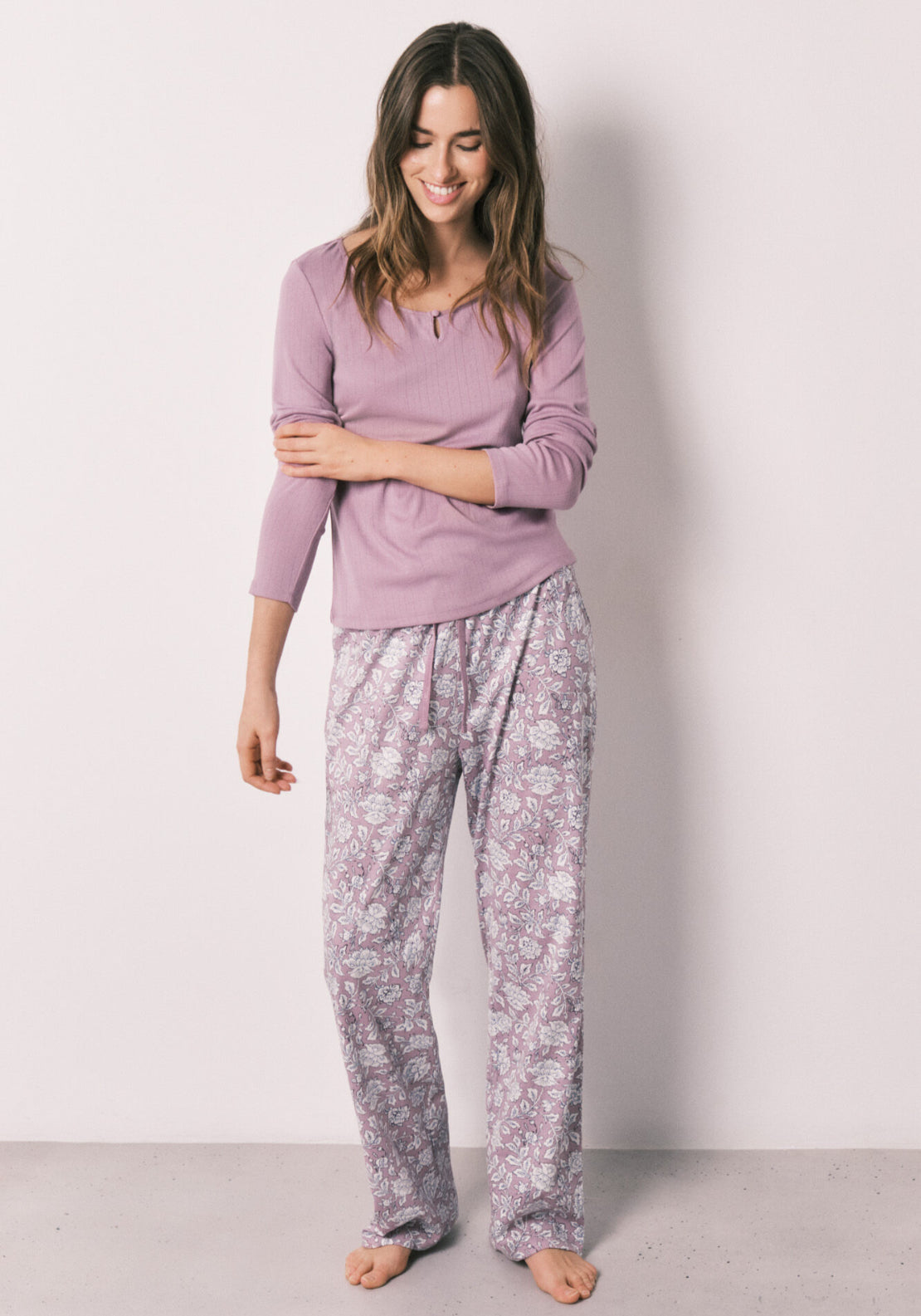 Floral Print Long Pyjamas - Pink