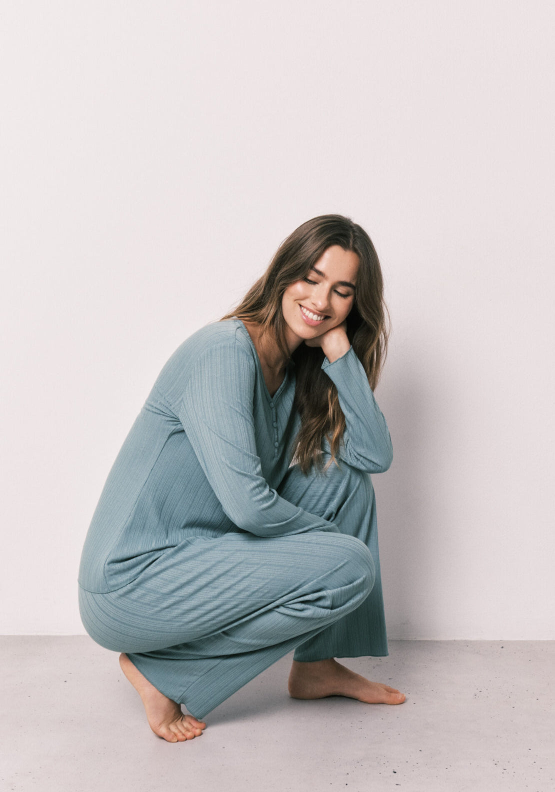 Pointelle Long Pyjamas - Blue