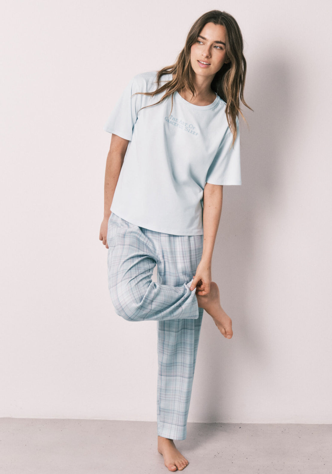 100% Cotton Plaid Pyjamas - Blue