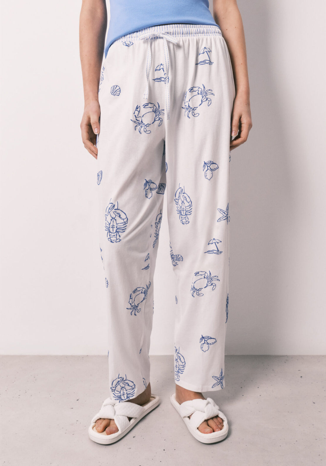 Cotton Long Pyjamas With Straps - Blue