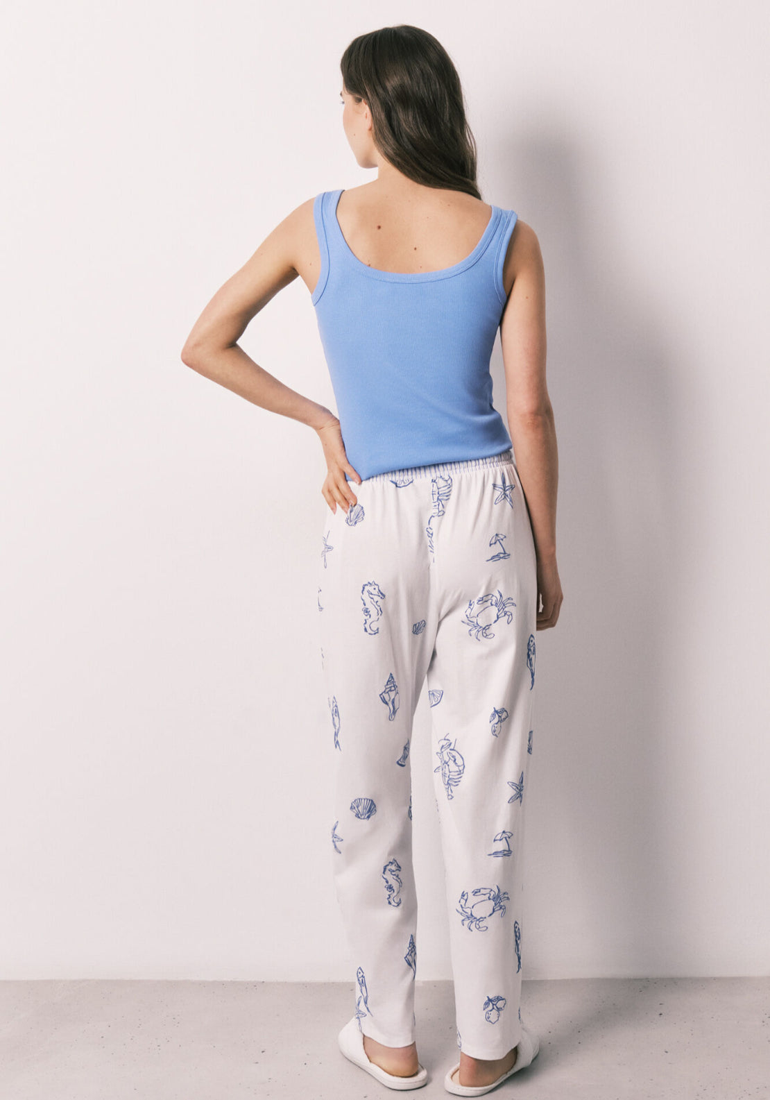 Cotton Long Pyjamas With Straps - Blue